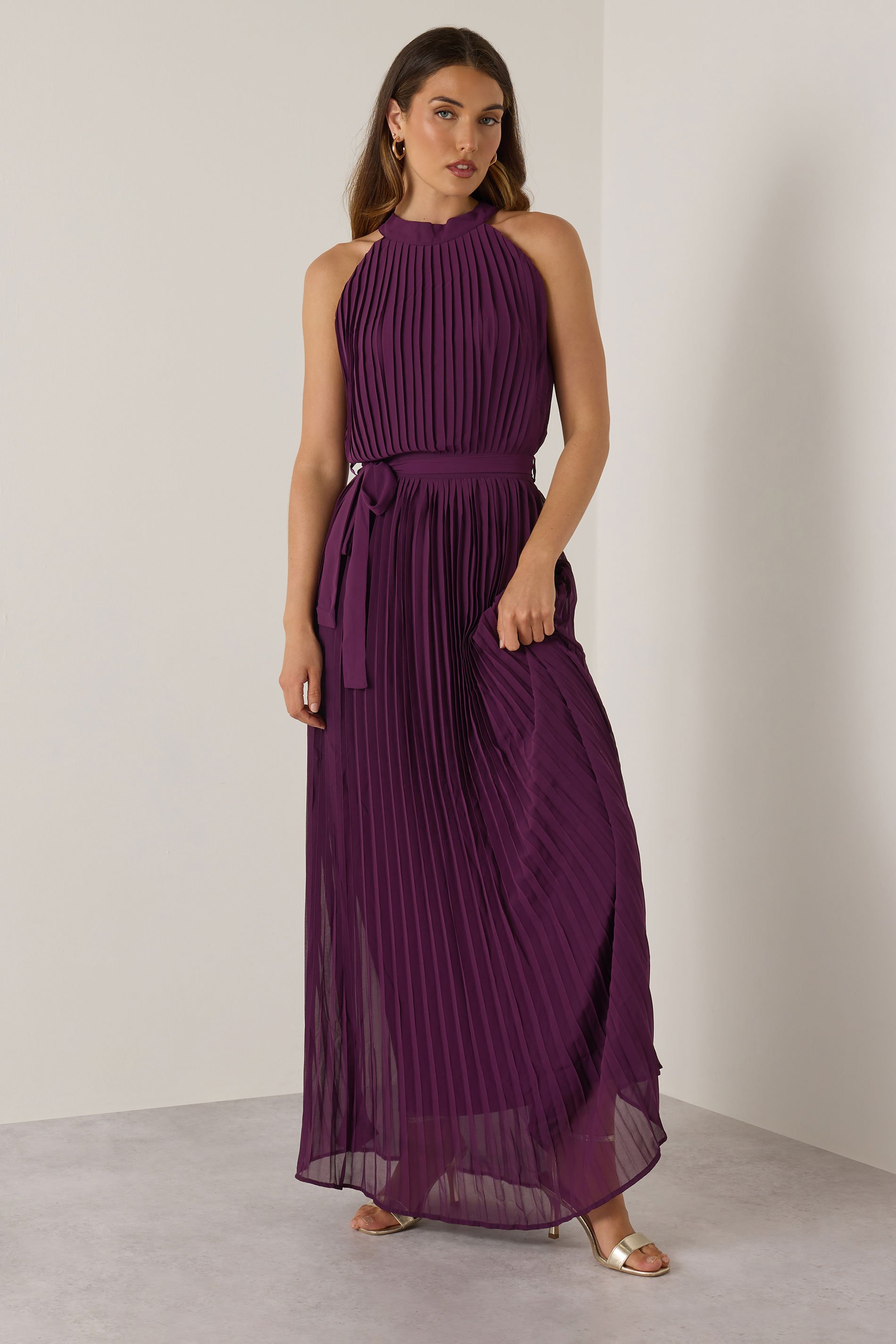 LTS Tall Burgundy Red Halterneck Pleated Maxi Dress | Long Tall Sally 2