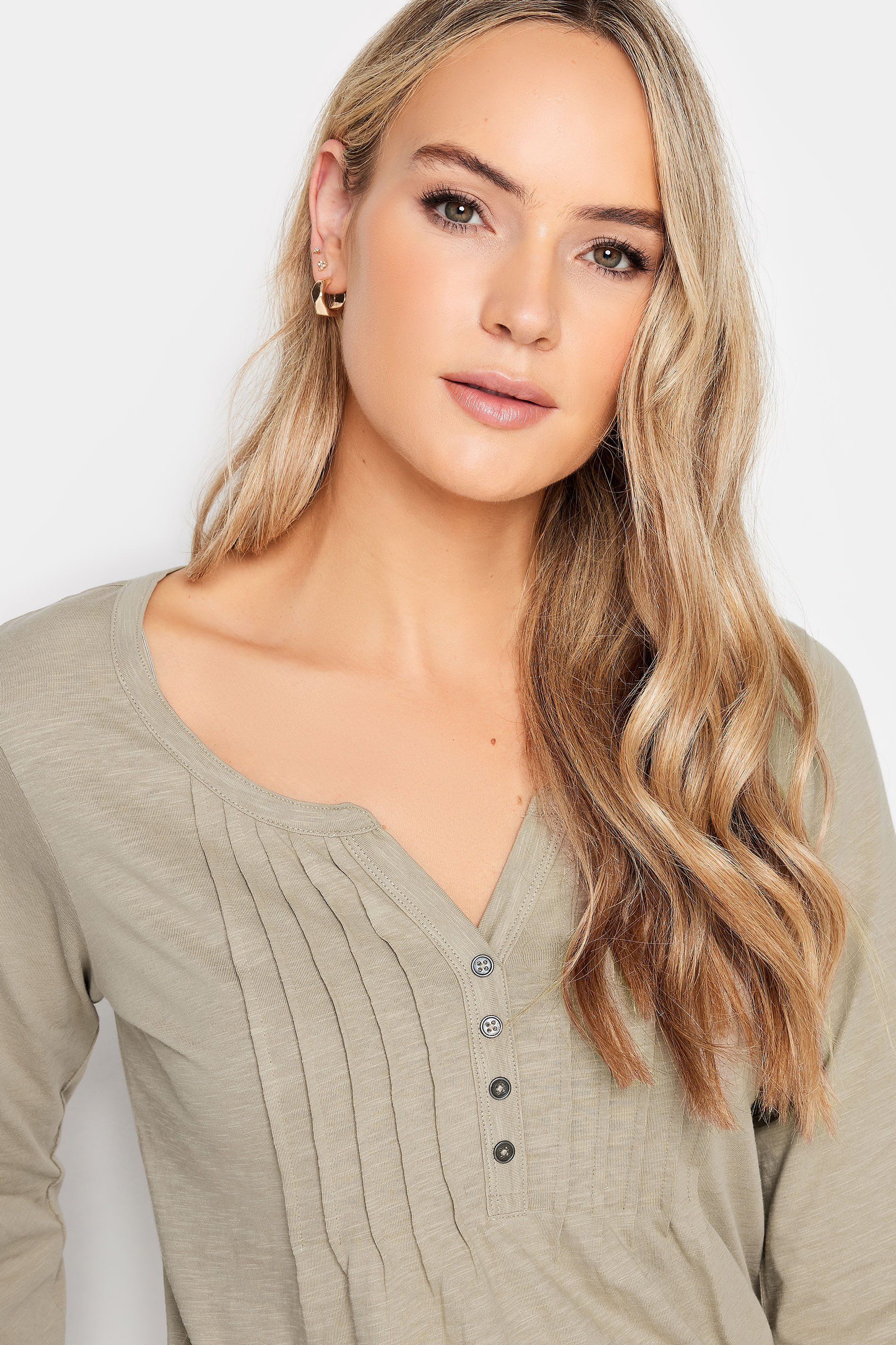 LTS Tall Womens Stone Brown Henley Top | Long Tall Sally  4