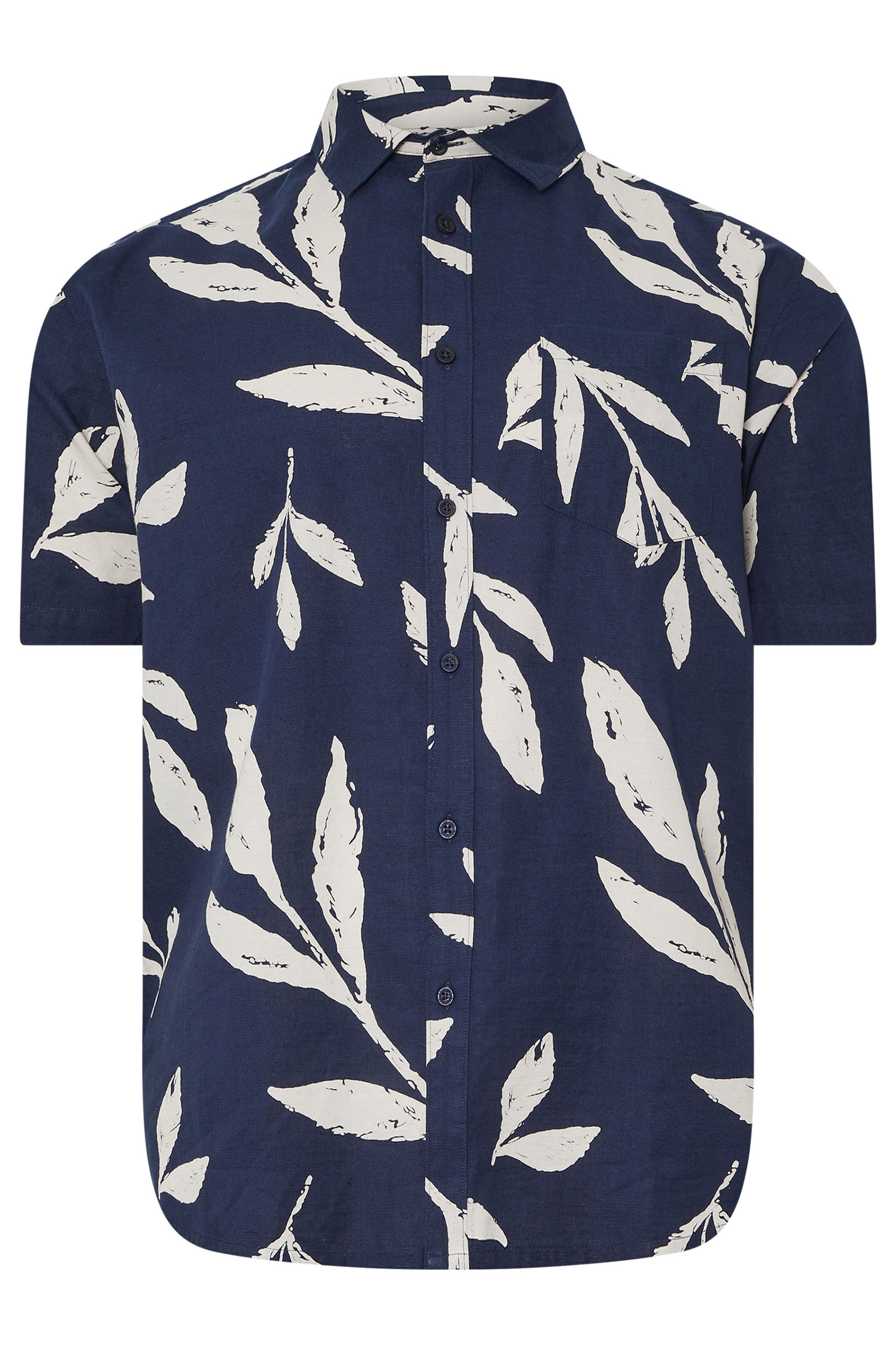 BadRhino Big & Tall Navy Blue Palm Leaf Linen Shirt | BadRhino 7