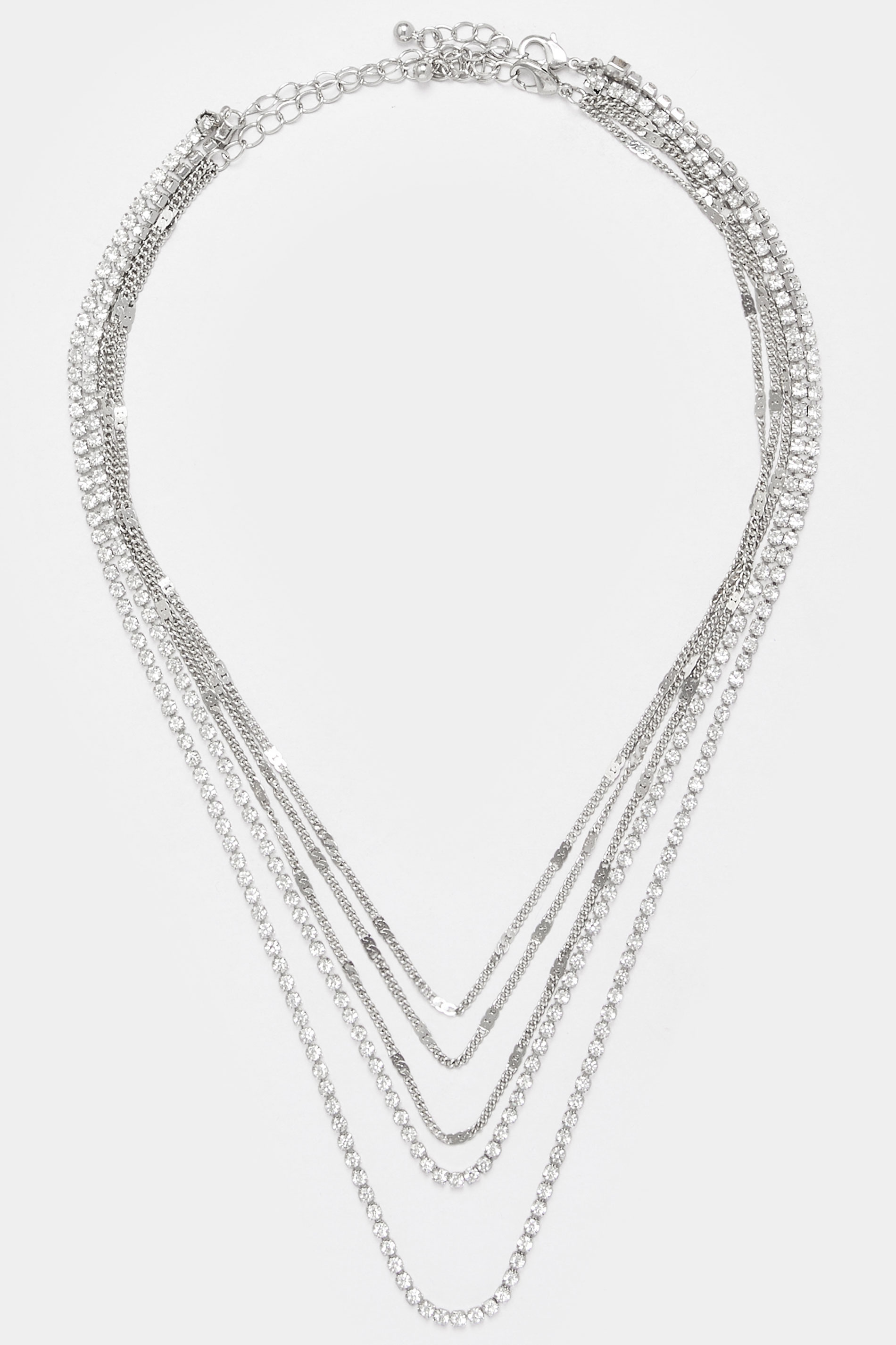 Silver Tone Multi Layer Diamante Necklace | Yours Clothing 2