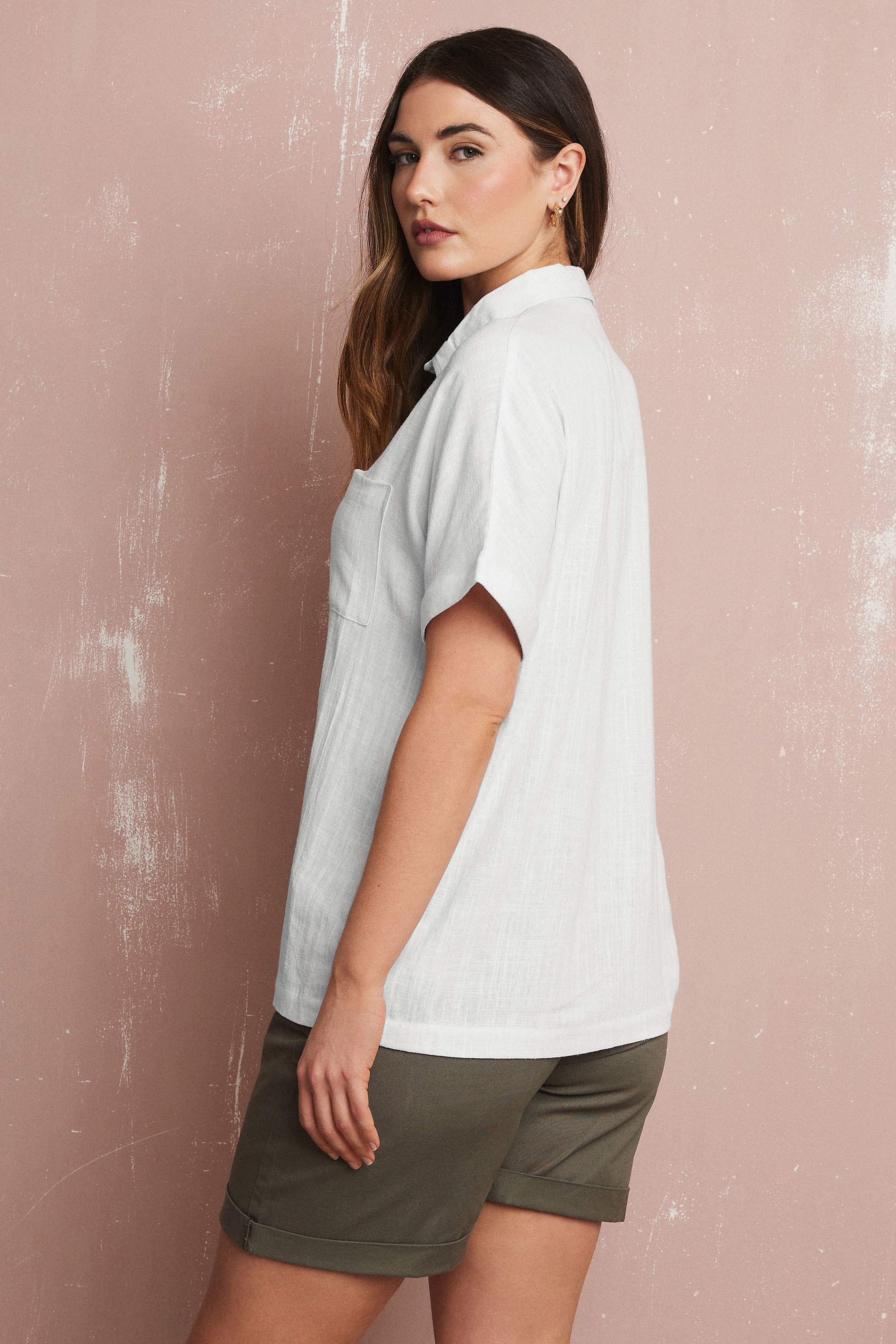 LTS Tall White Linen Oversized Short Sleeve Shirt | Long Tall Sally 4