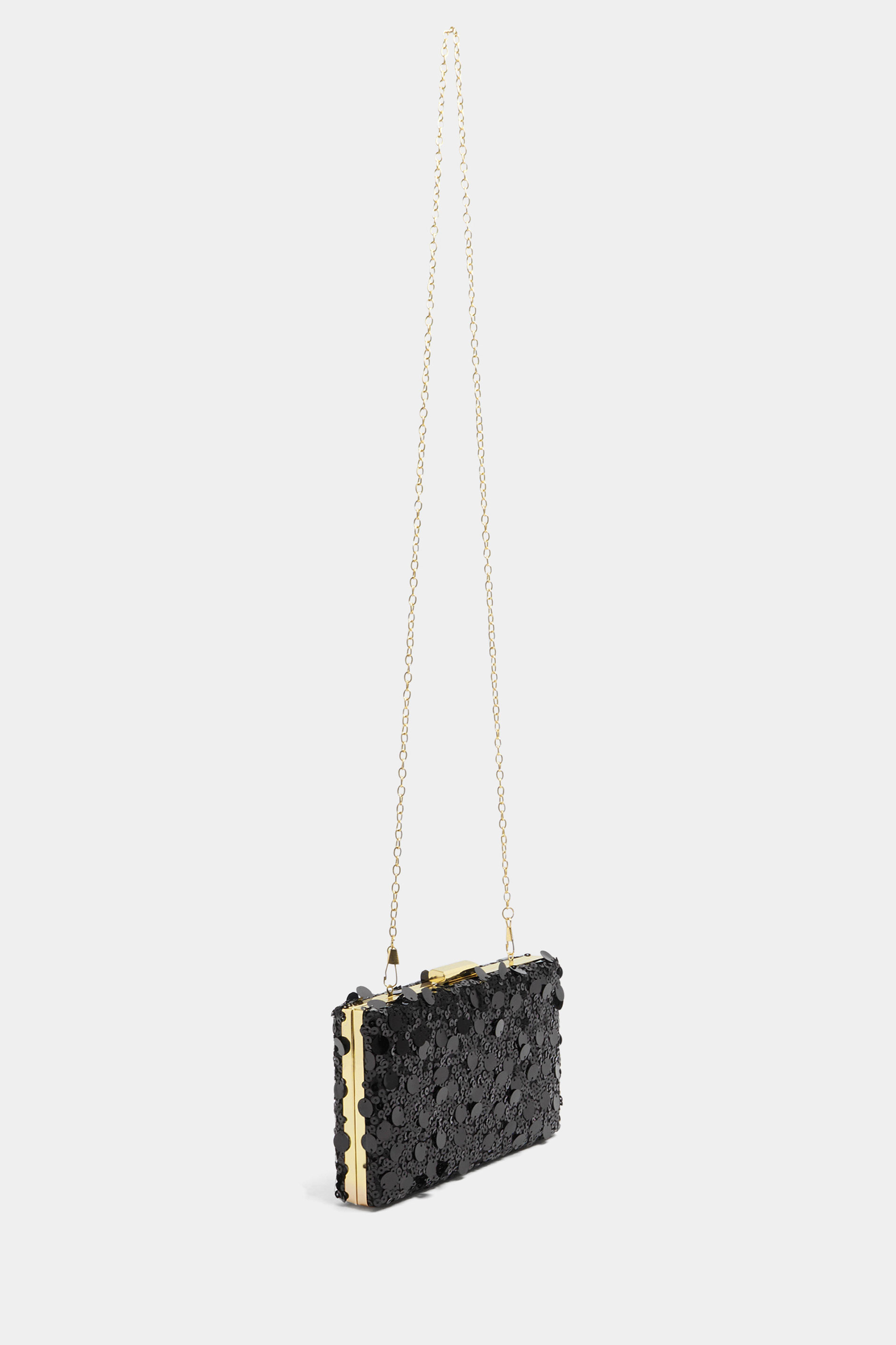 Black Mixed Sequin Clutch Bag | Yours Clothing 2