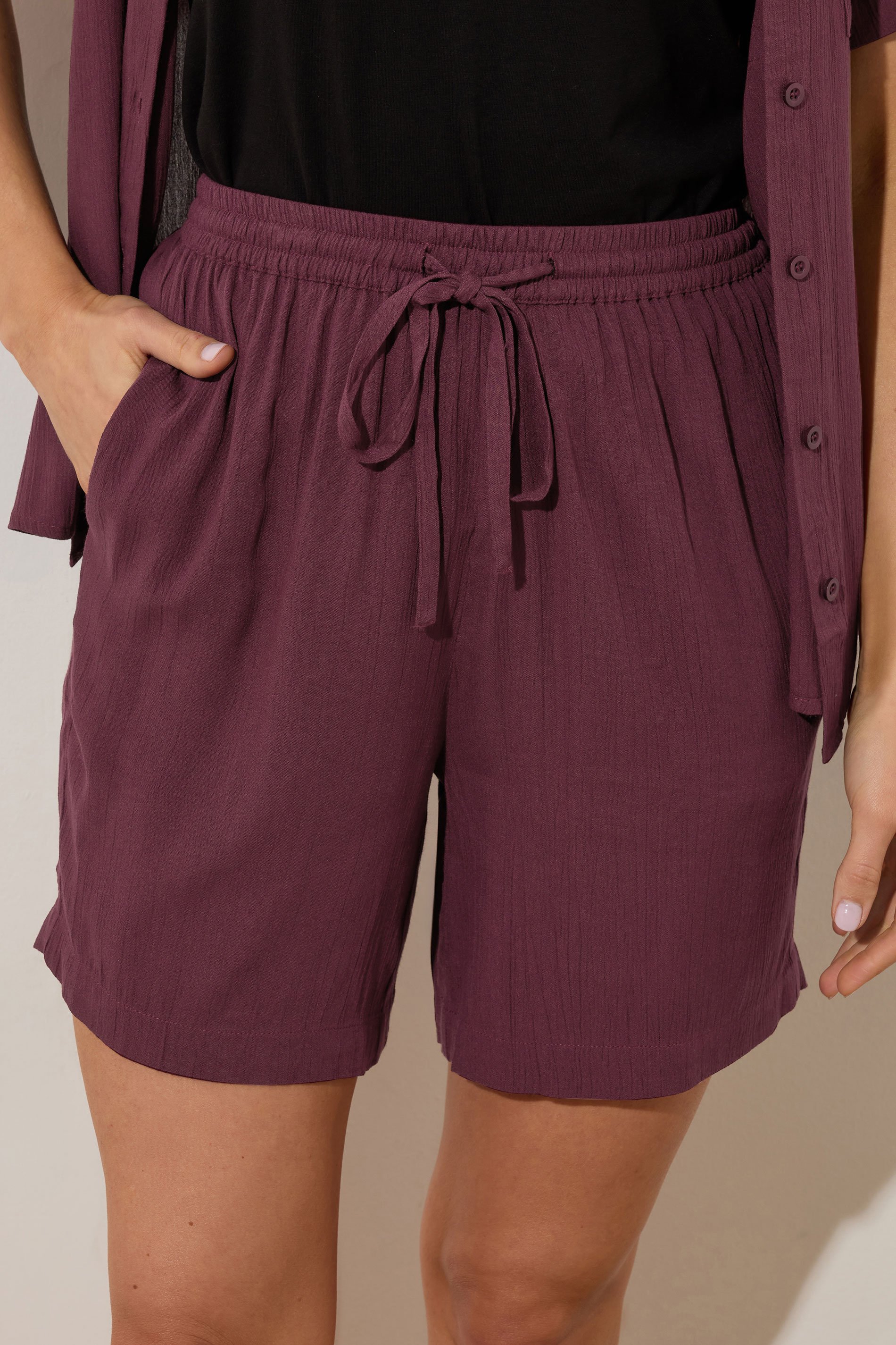 LTS Tall Dark Purple Cotton Crinkle Shorts | Long Tall Sally 4