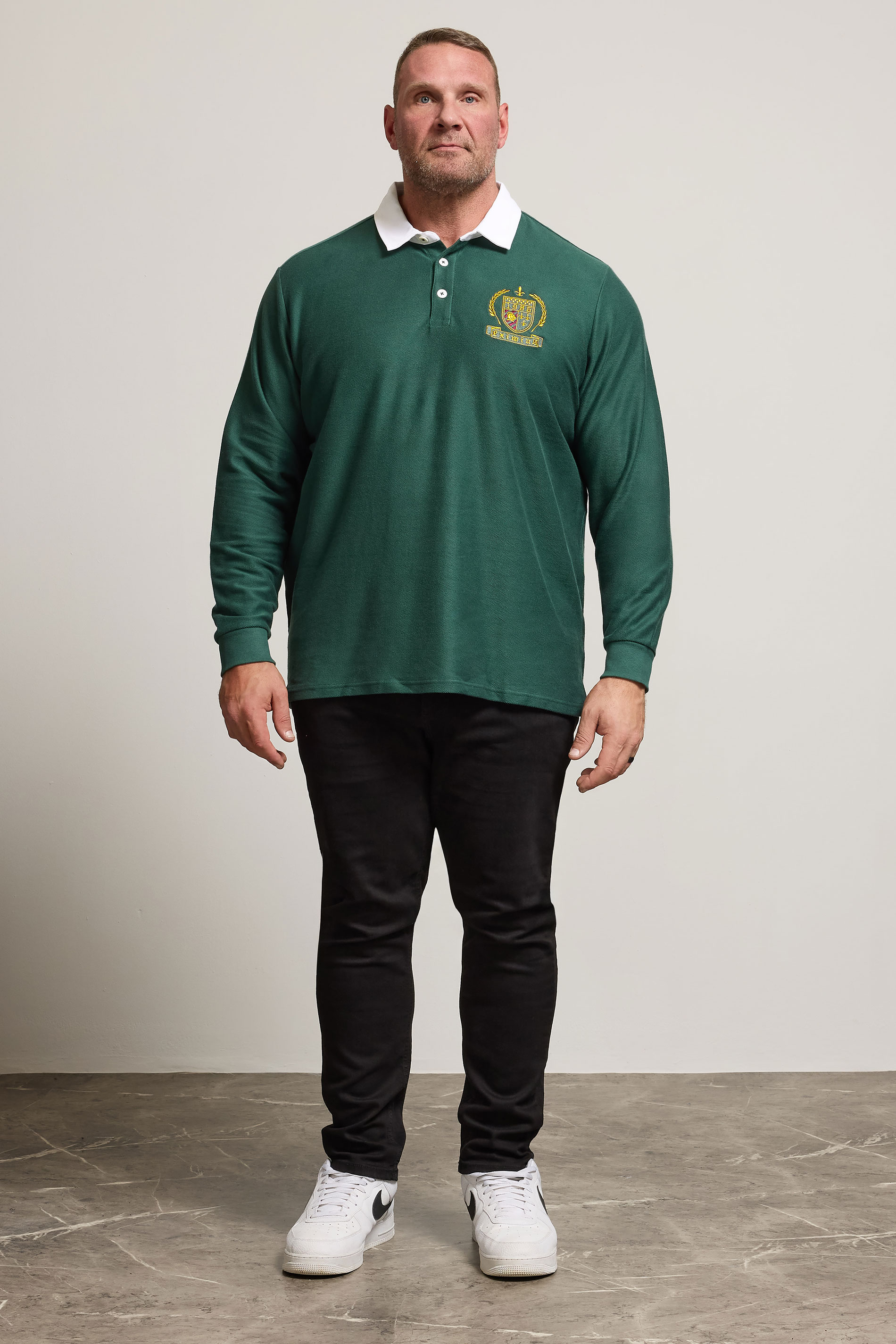 BadRhino Big & Tall Green Long Sleeve Embroidered Rugby Polo Shirt | BadRhino 2