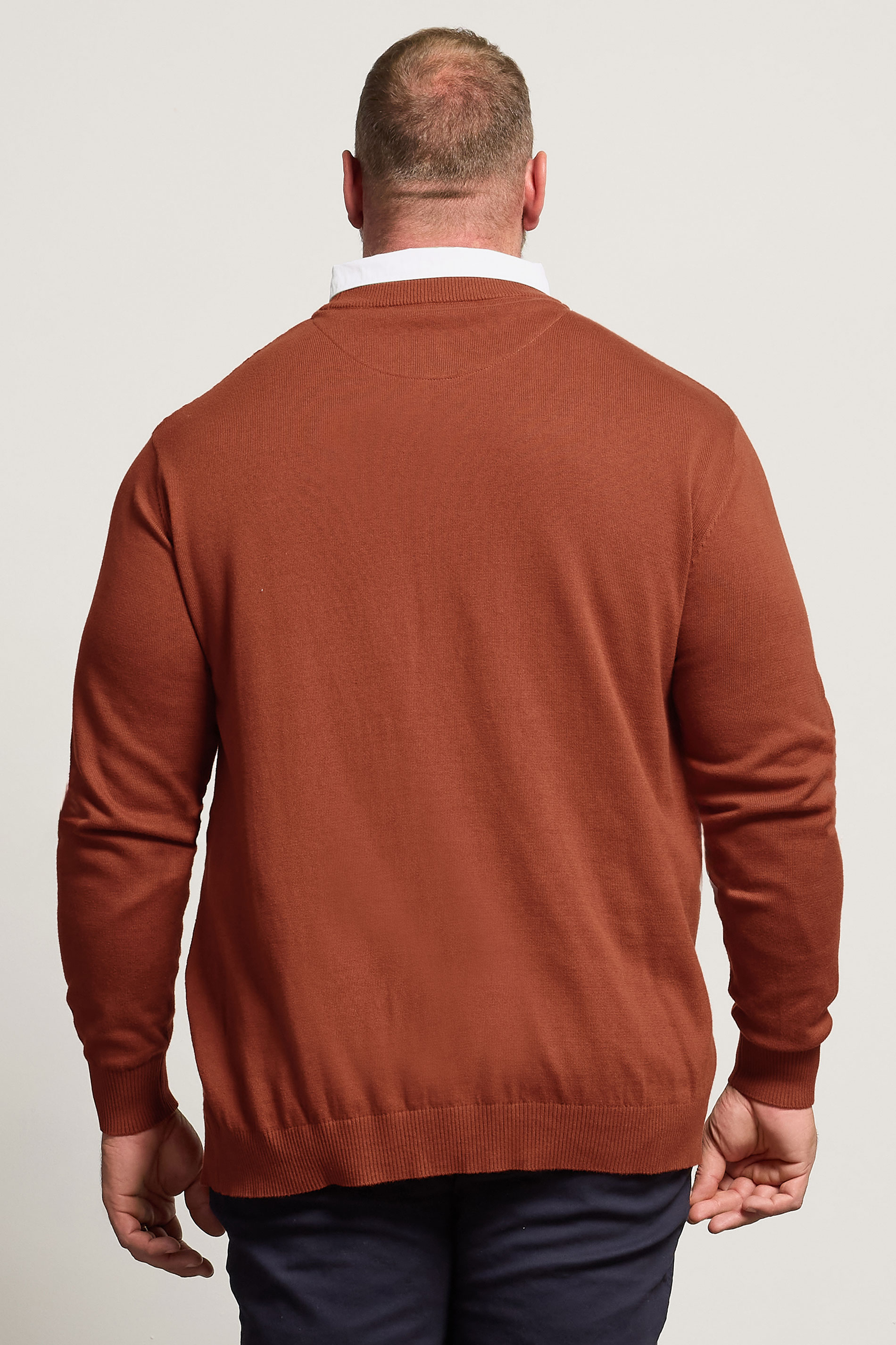 BadRhino Big & Tall Burnt Red Cable Knit Mock Shirt Jumper  3