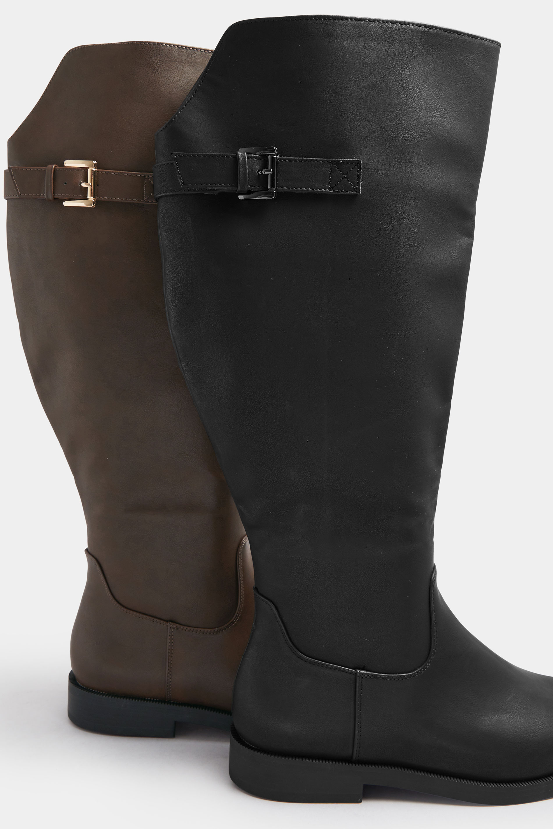Black Faux Leather Buckle Detail Knee High Boots In Extra Wide EEE Fit | Yours Clothing 6