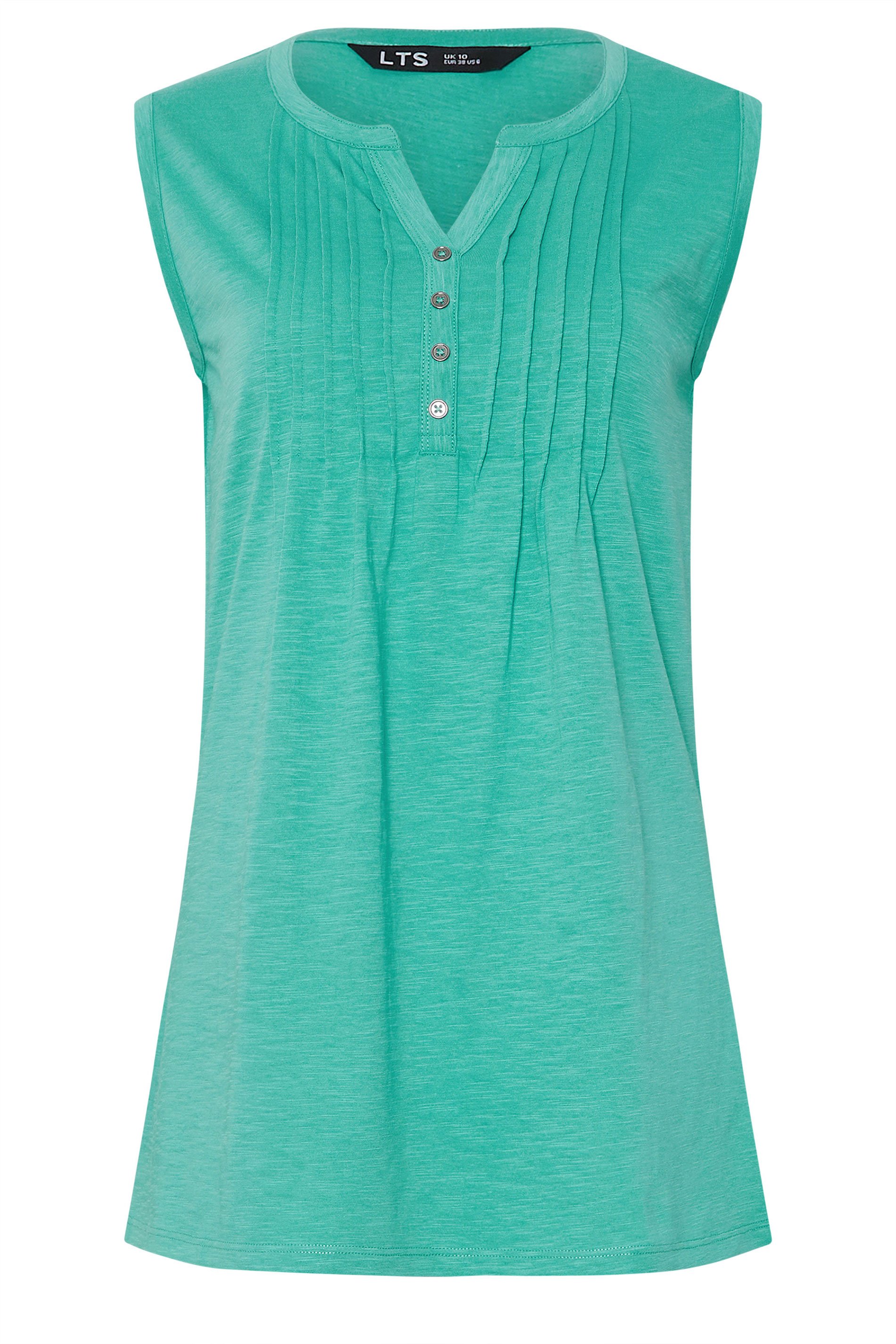 LTS Tall Turquoise Green Cotton Henley Vest Top | Long Tall Sally 5