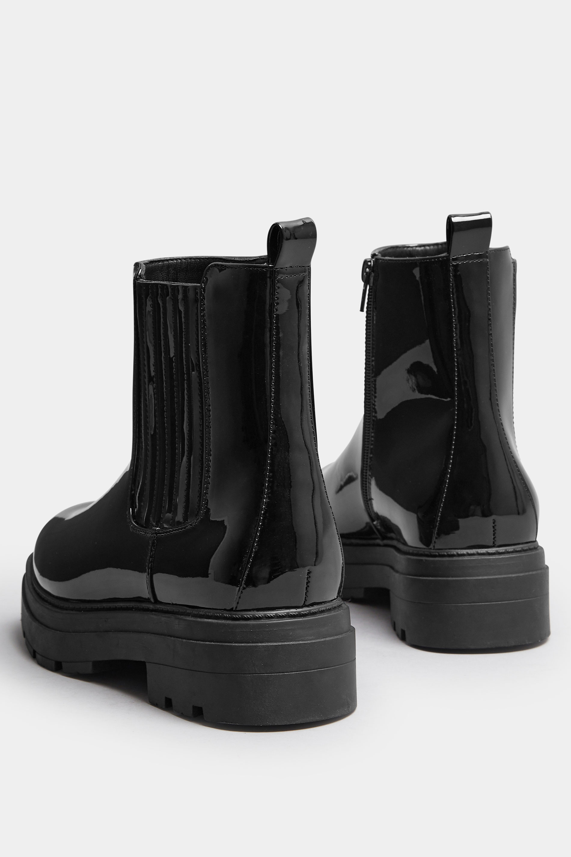 Black Patent Chunky Chelsea Boots In Extra Wide EEE Fit | Yours Clothing 5
