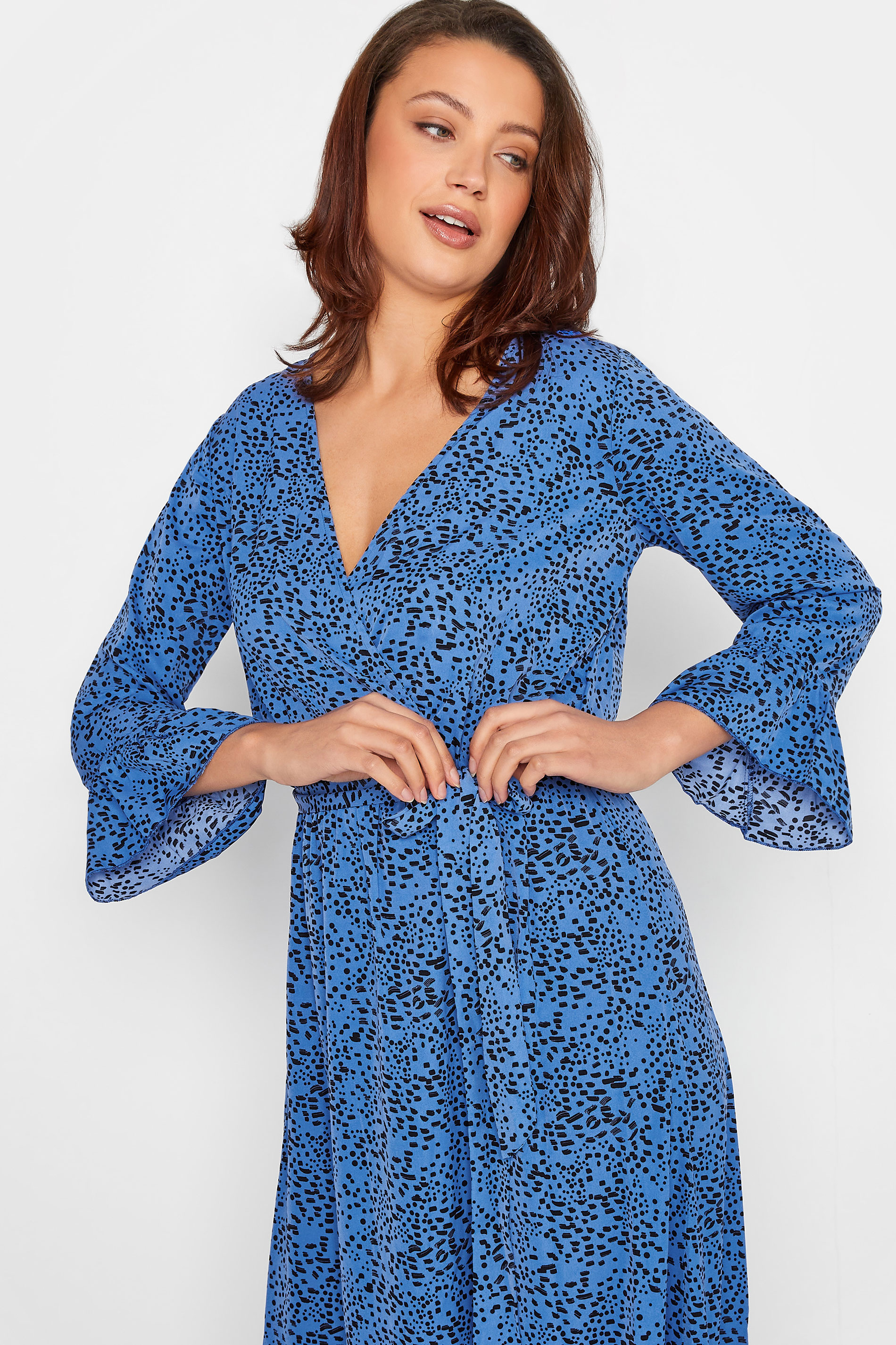 LTS Tall Women's Cobalt Blue Dalmatian Print Midi Wrap Dress | Long Tall Sally 3