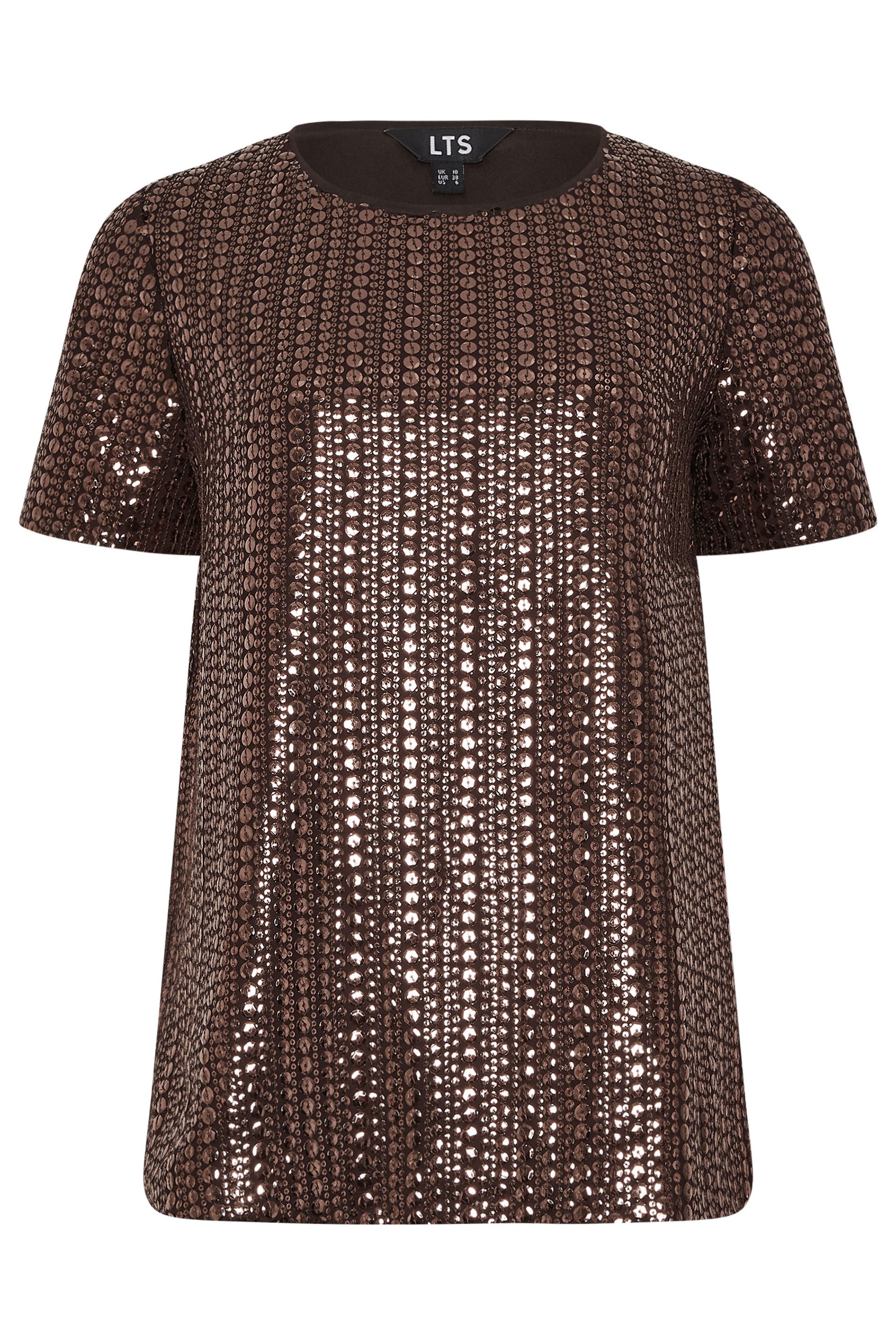 LTS Tall Brown Crew Neck Sequin Top | Long Tall Sally 6