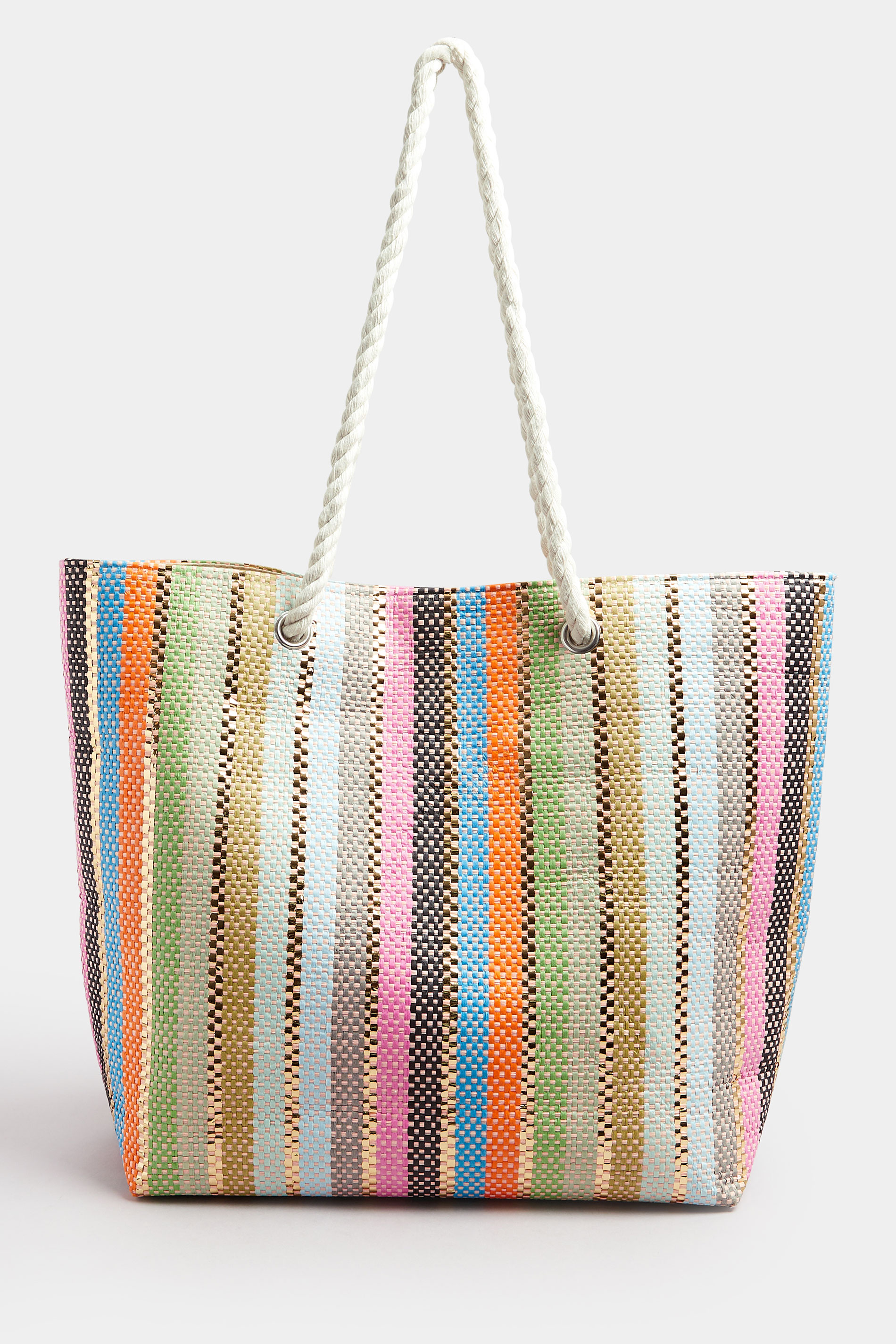 Pink Woven Stripe Tote Bag | Yours Clothing 3