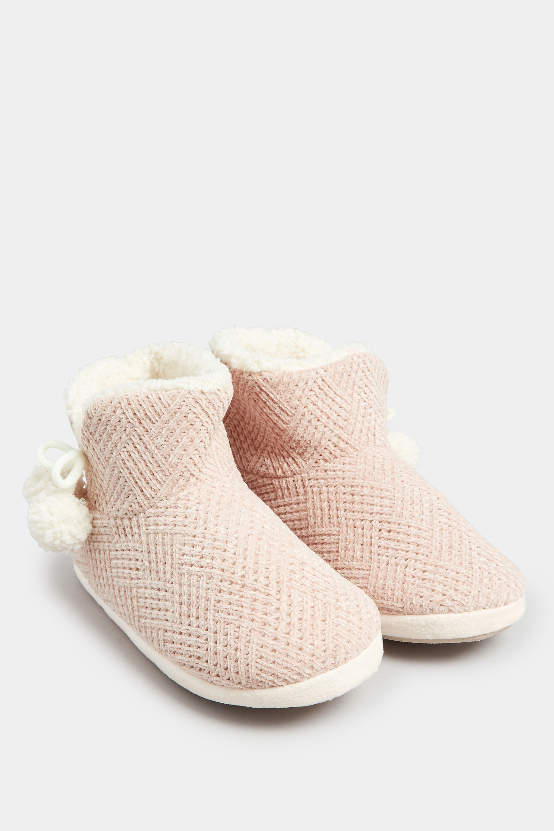 Pink Fluffy Chevron Slipper Boots In Wide E Fit | Yours Clothing 2