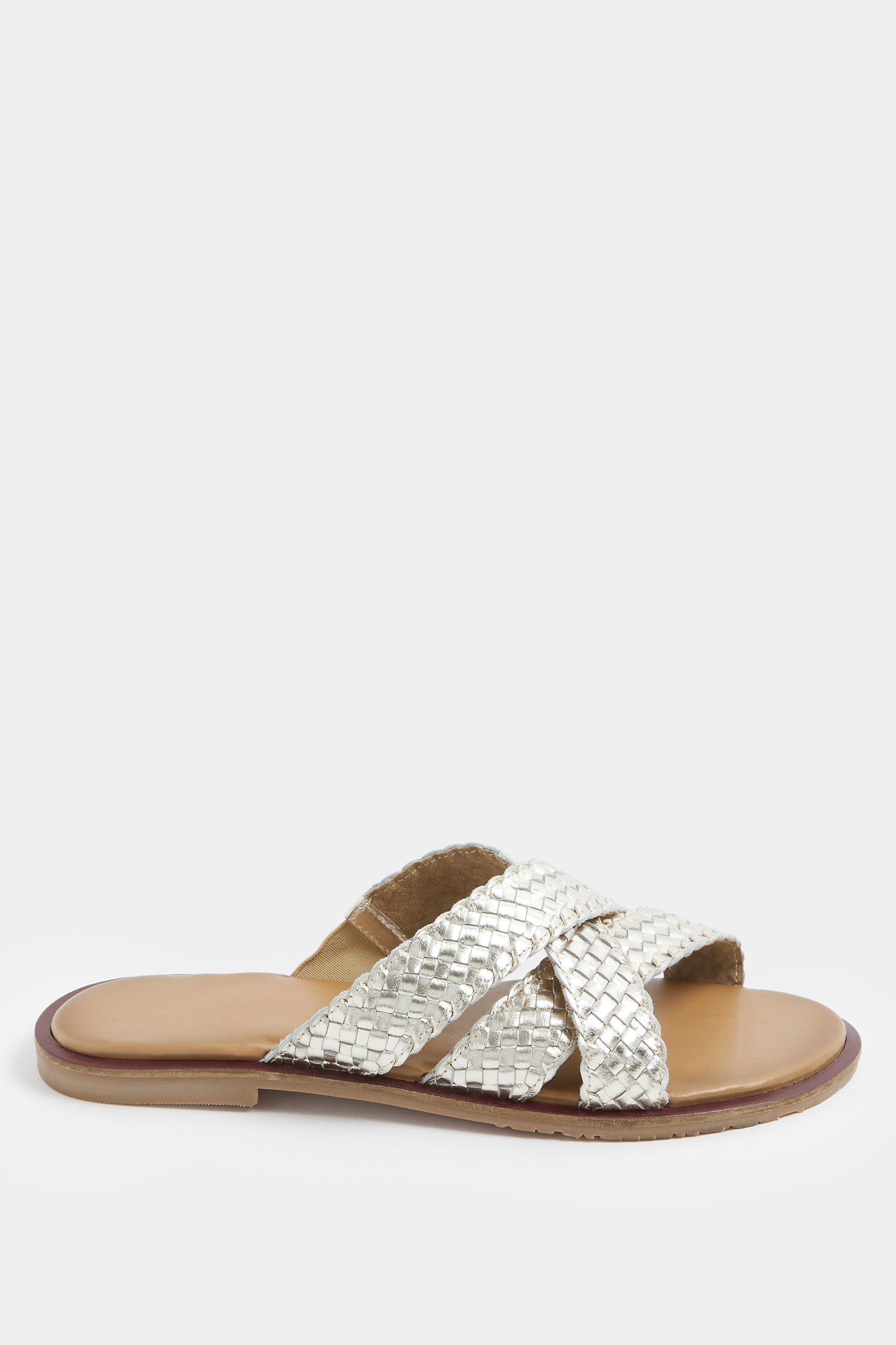 LTS Gold Faux Leather Woven Mule Sandals In Standard Fit | Long Tall Sally 2