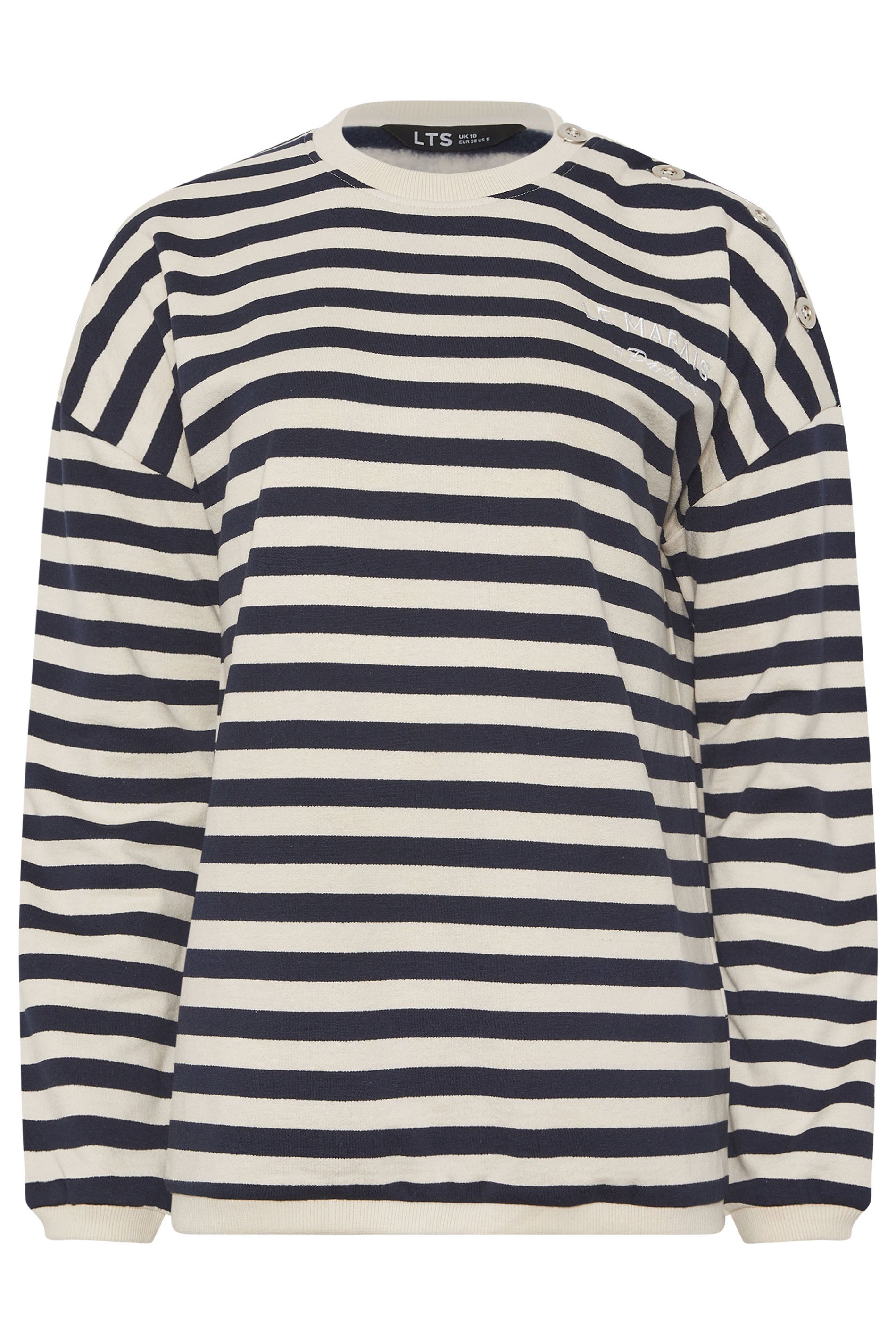 LTS Tall Navy Blue Stripe Embroidered 'Le Marais' Slogan Sweatshirt | Long Tall Sally  5