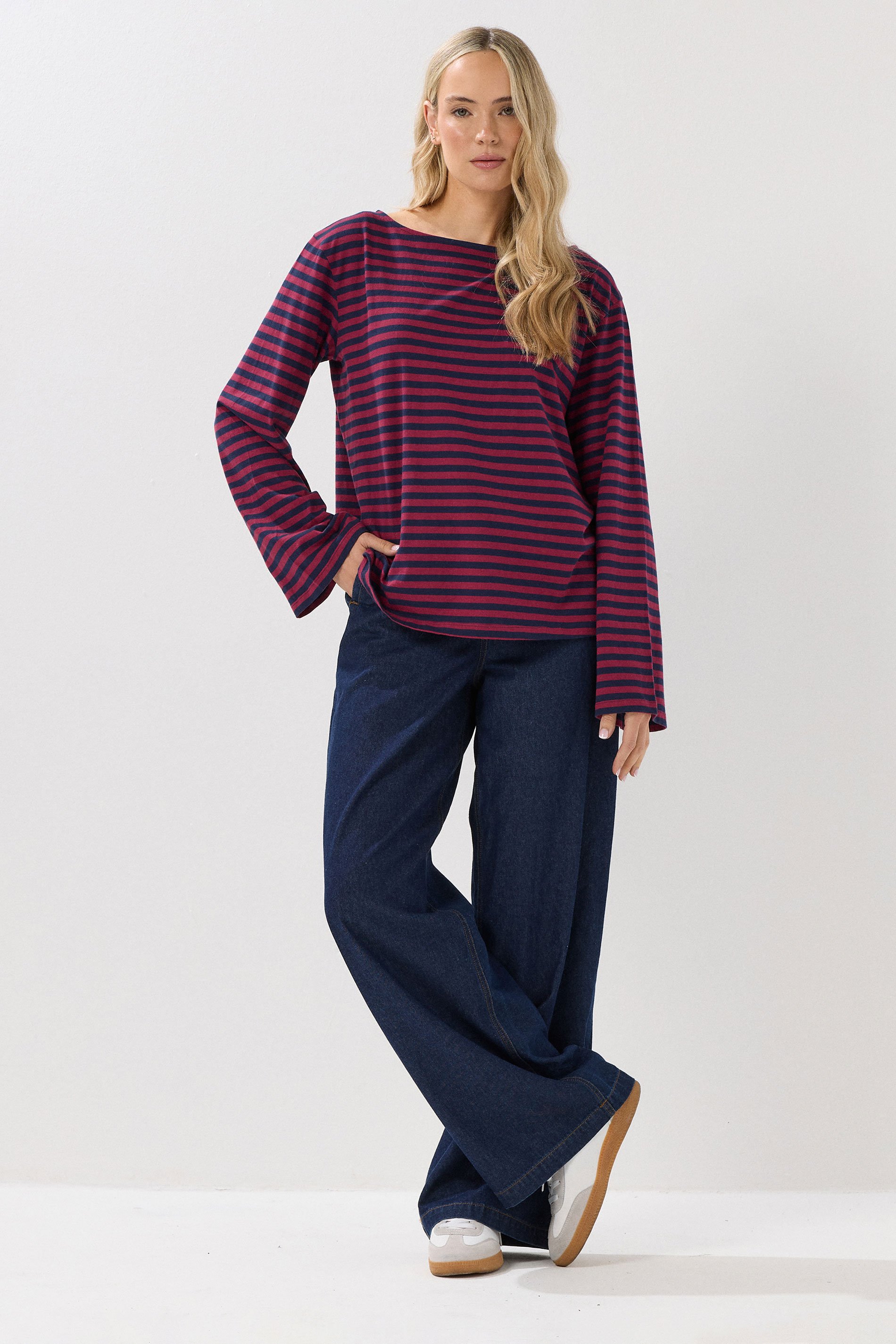 LTS Tall Navy Blue Striped Long Sleeve Top | Long Tall Sally 2