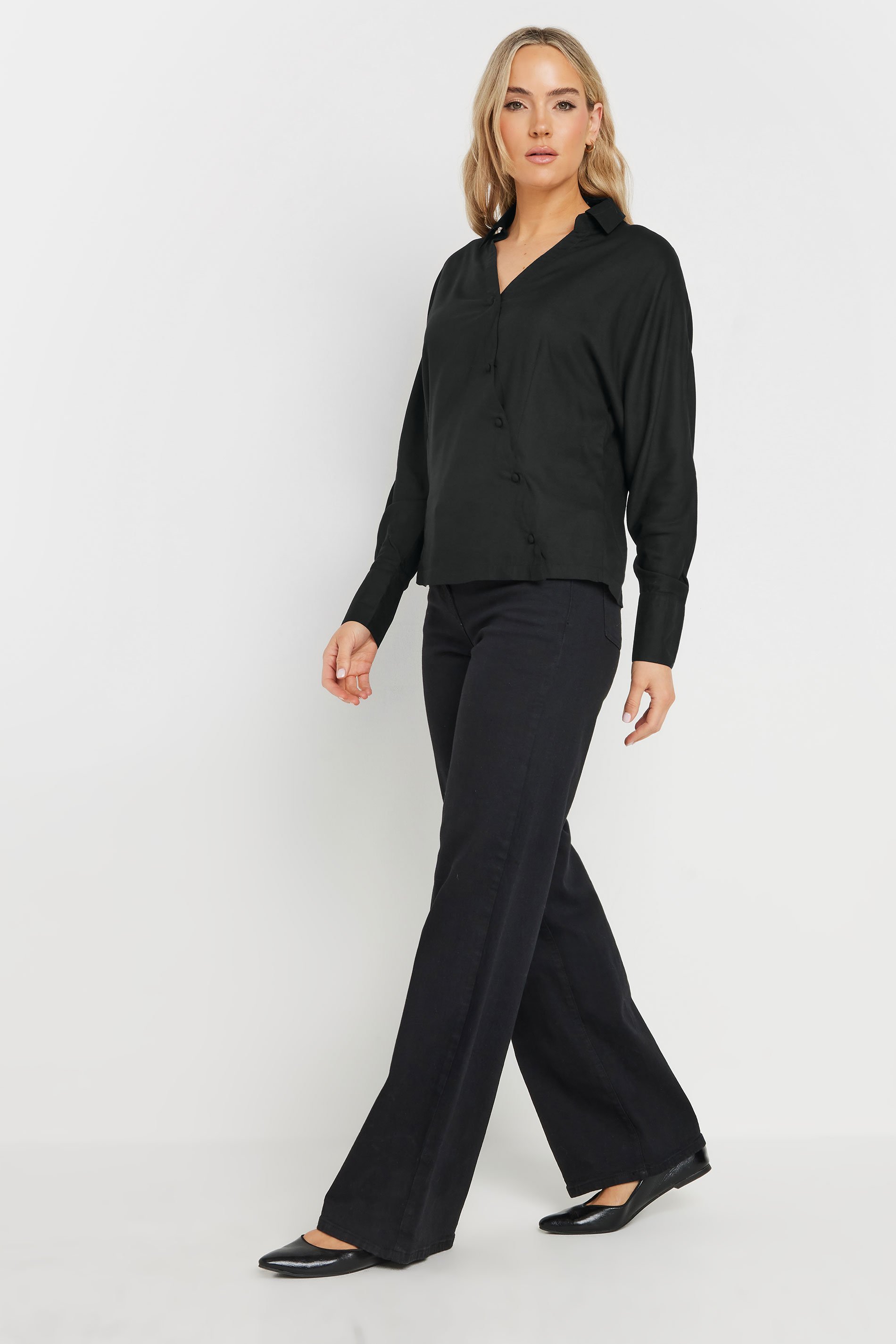 LTS Tall Black Asymmetric Button Shirt | Long Tall Sally 2
