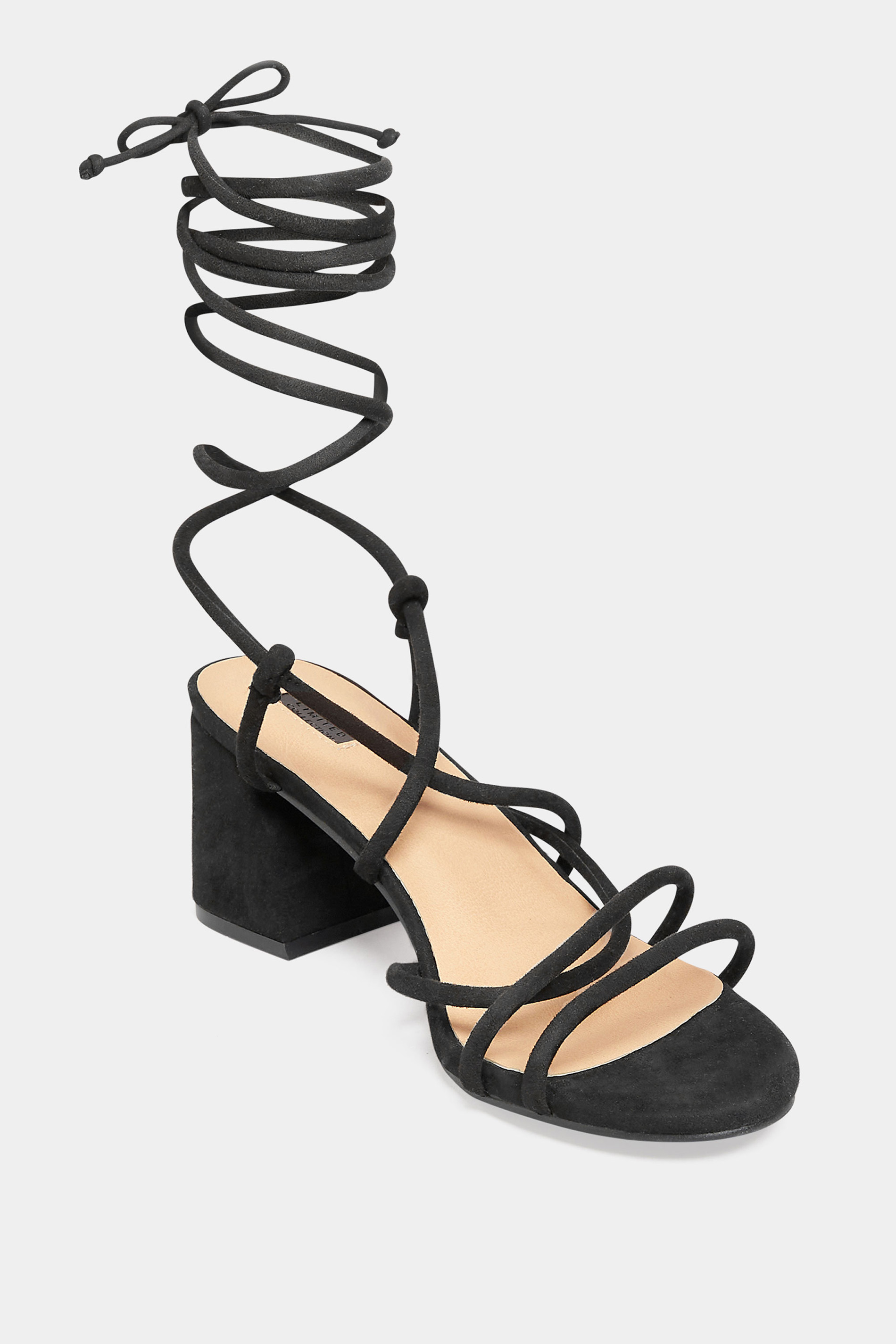 LIMITED COLLECTION Black Lace Up Block Heels In Extra Wide Fit | Yours London 2