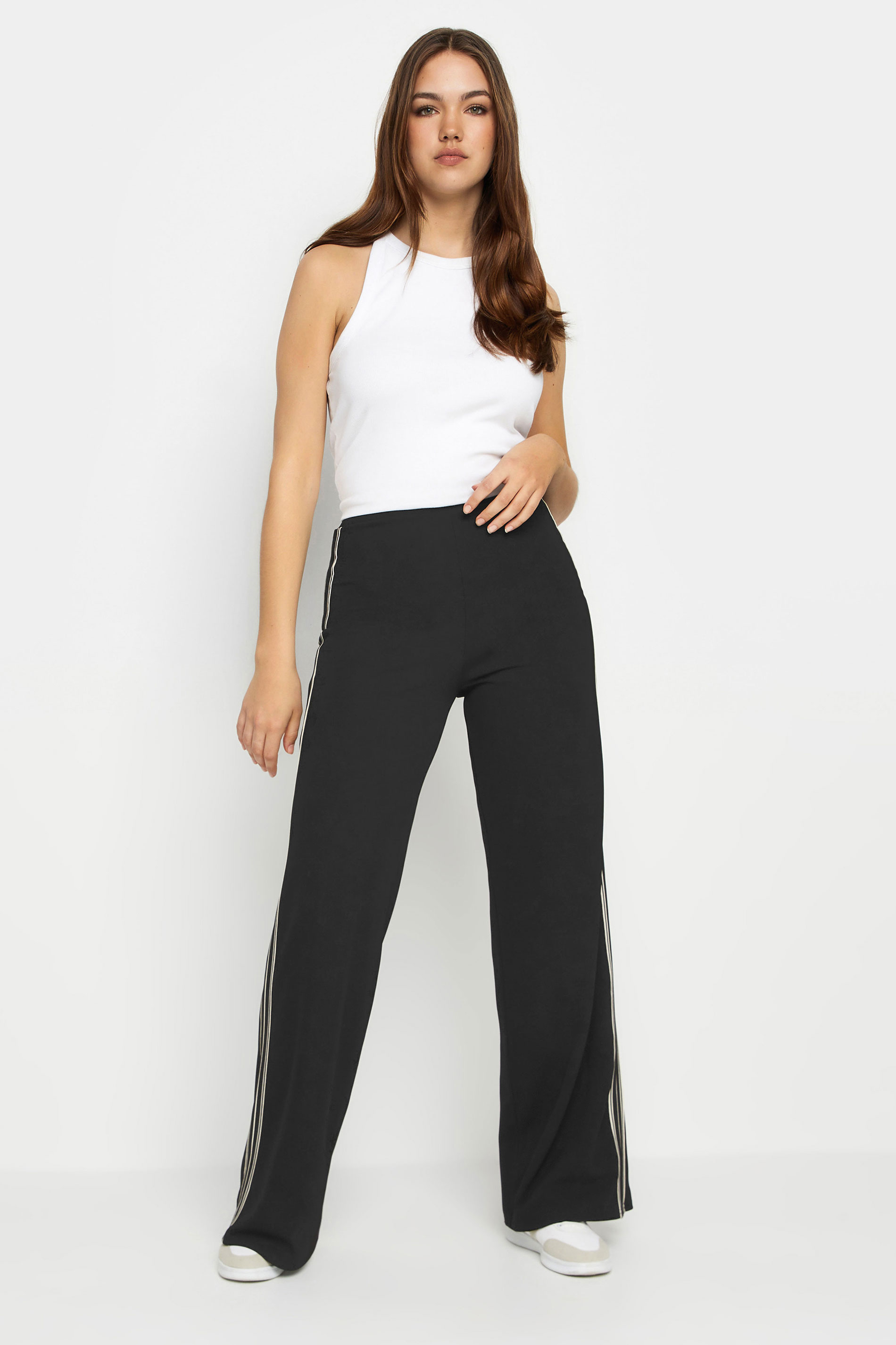 LTS Tall Women's Black & White Side Stripe Wide Leg Trousers | Long Tall Sally 2