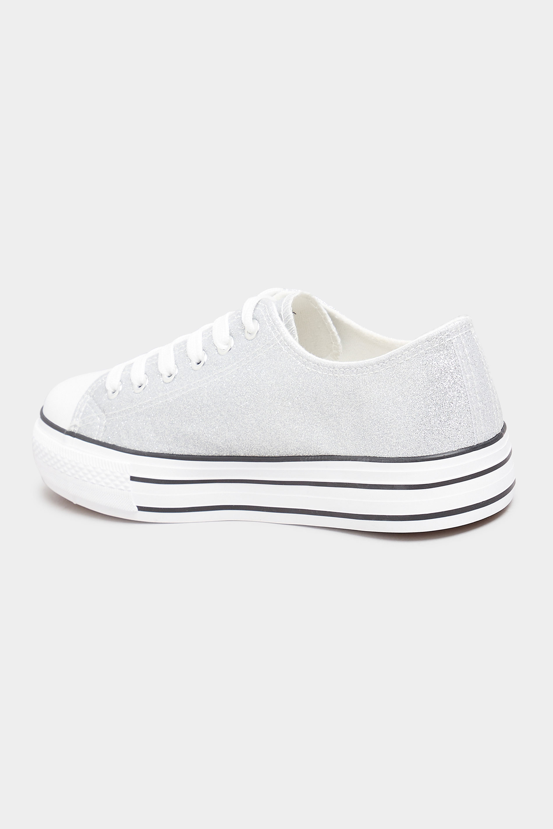 Wide Fit Silver Canvas Glitter Platform Trainers In E Fit | Yours Clothing 4
