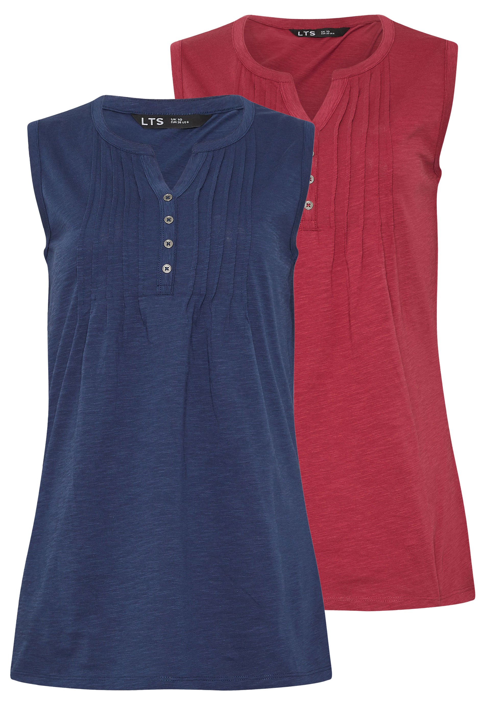 LTS Tall 2 PACK Navy Blue & Red Henley Vest Tops | Long Tall Sally 6