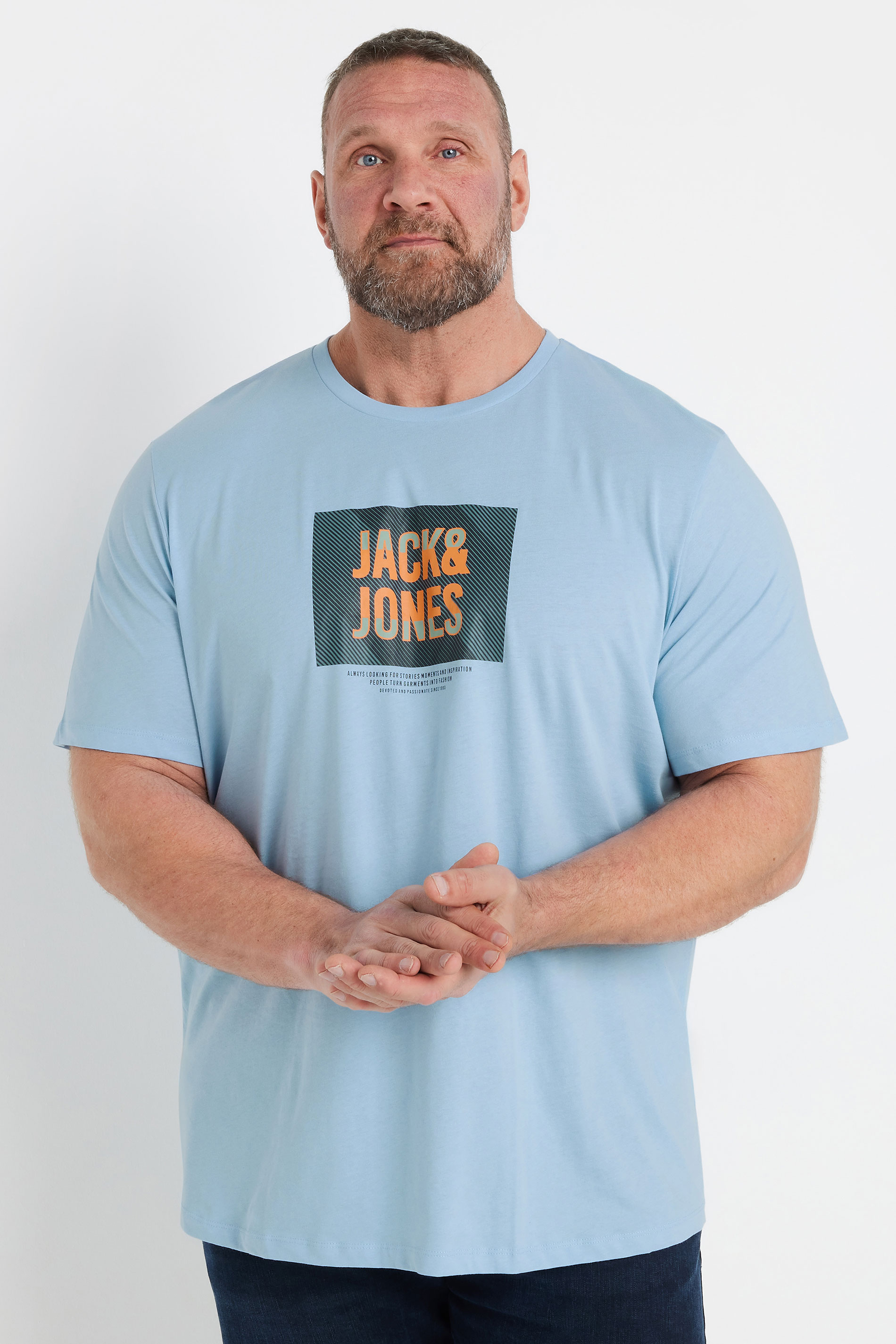 JACK & JONES Big & Tall 3 PACK Blue Branded Logo Print T-Shirts | BadRhino 2