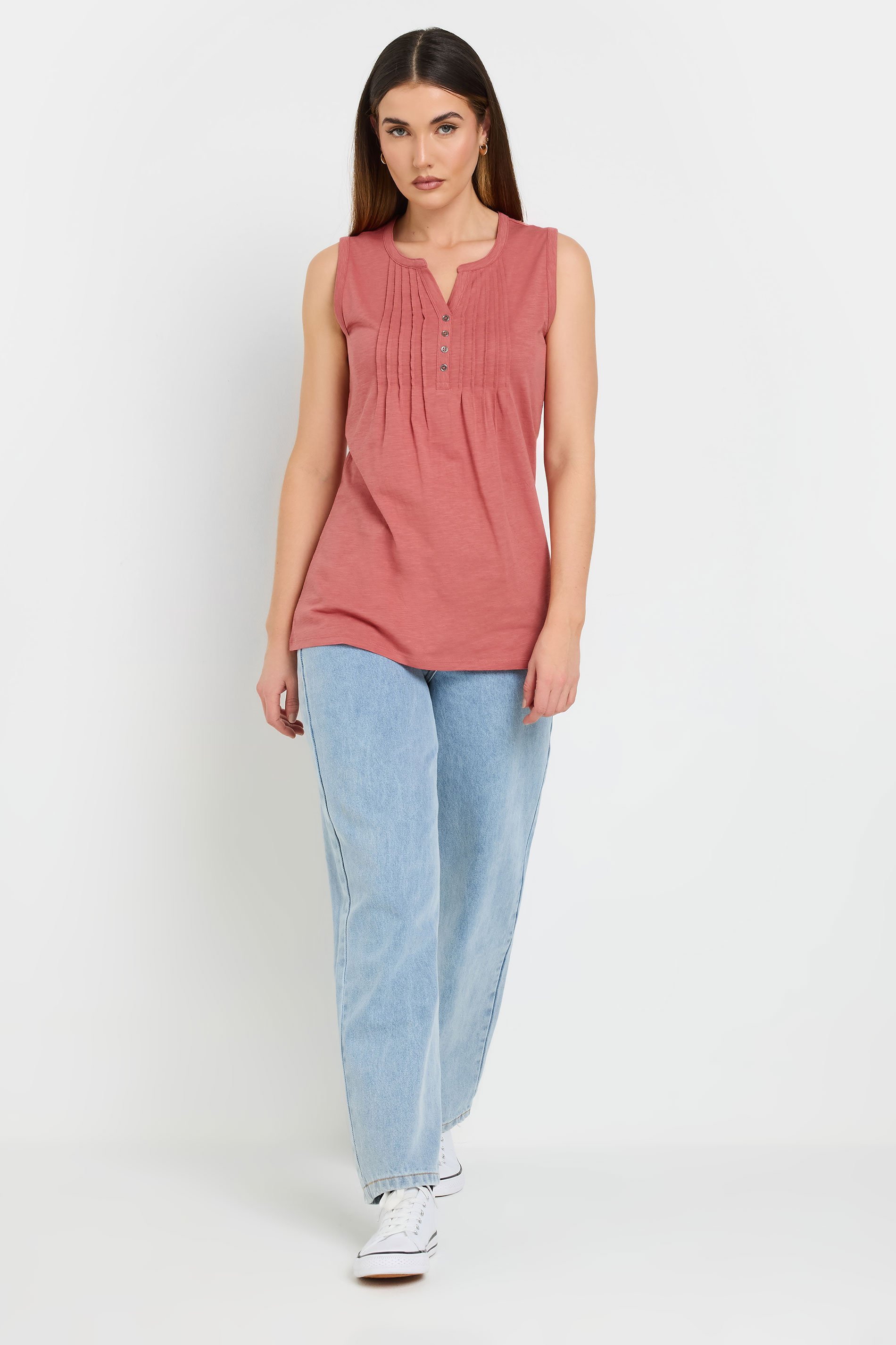 LTS Tall Coral Orange Cotton Henley Vest Top | Long Tall Sally 2