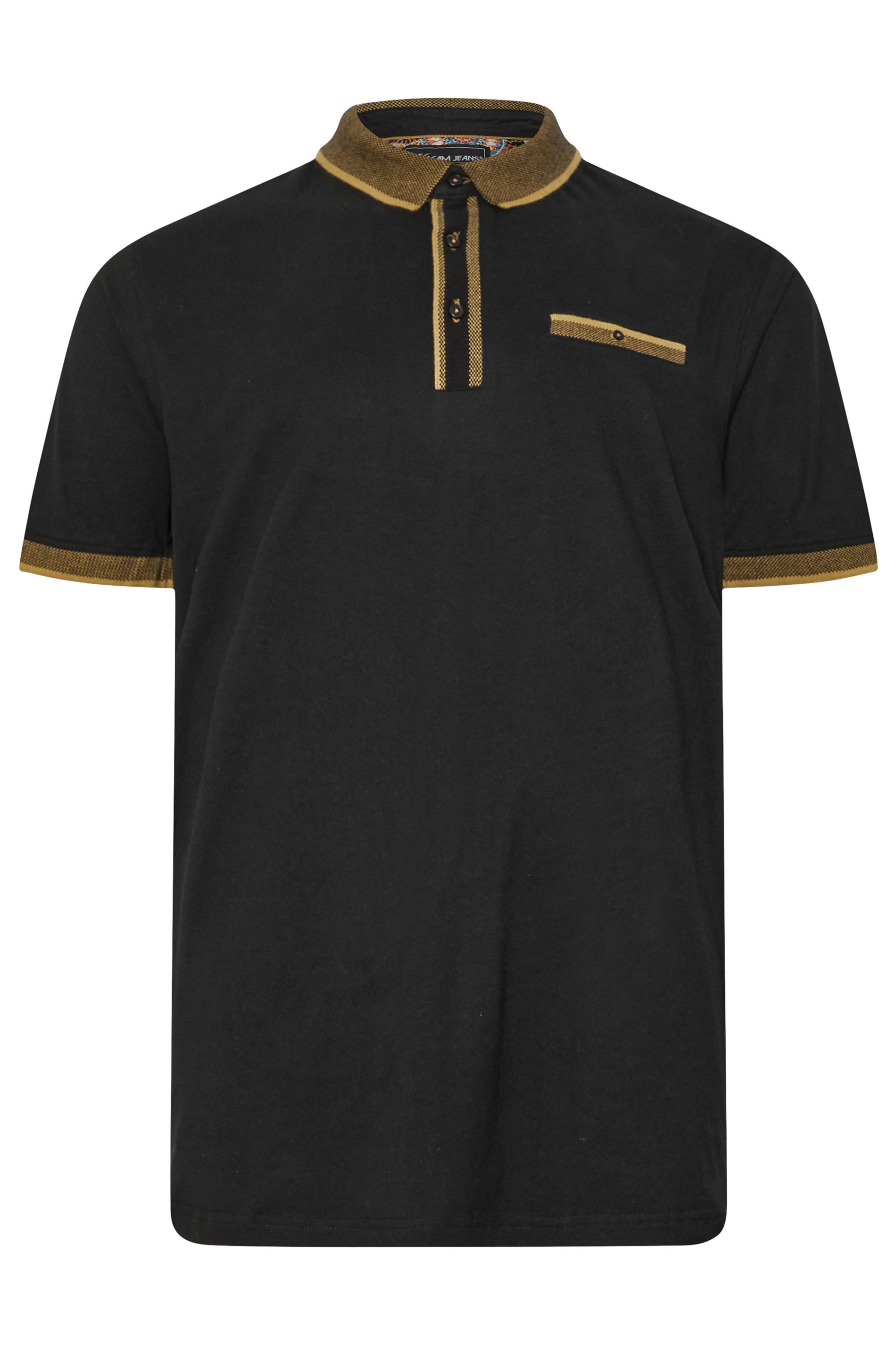 KAM Big & Tall Black Jacquard Collar Polo Shirt | BadRhino 4