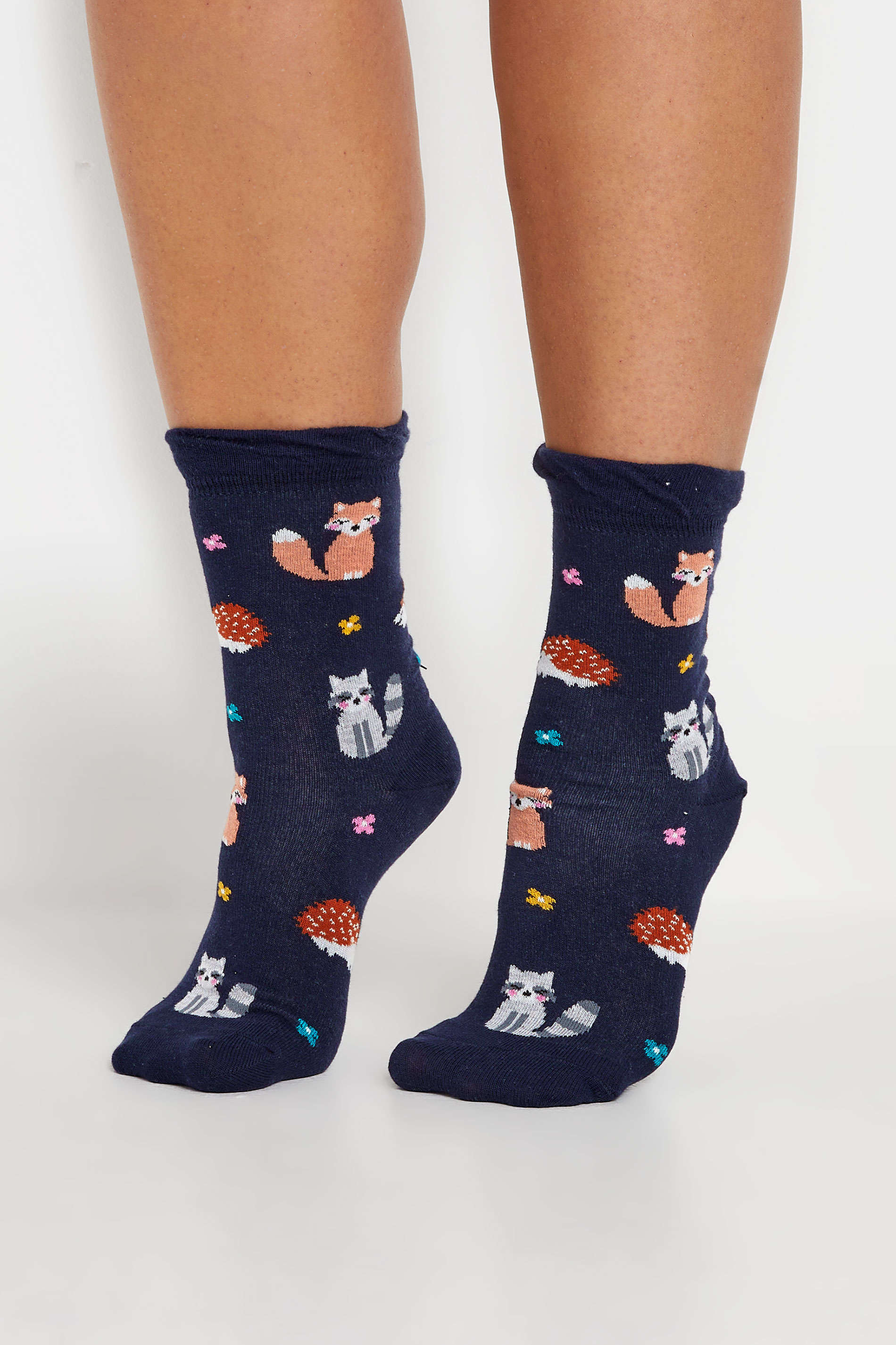 4 PACK Blue Fox & Hedgehog Print Ankle Socks | Yours Clothing 2