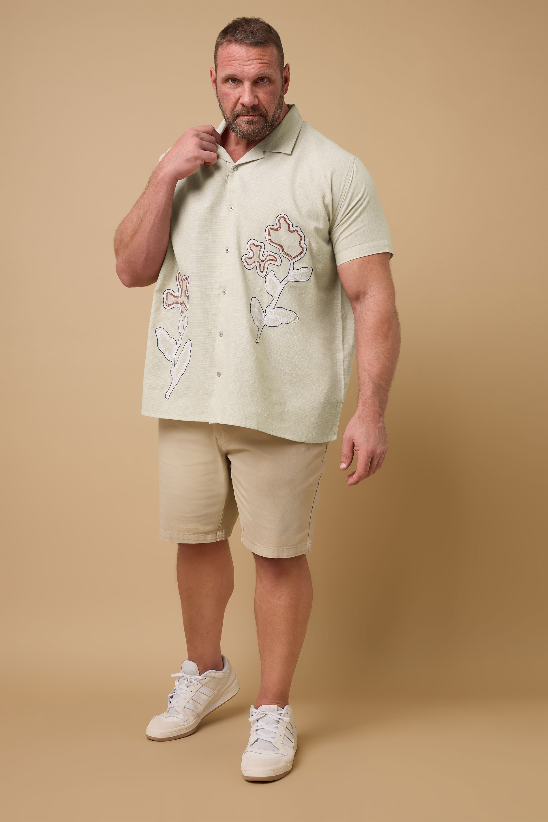 BadRhino Big & Tall Beige Brown Floral Embroidered Shirt | BadRhino 3