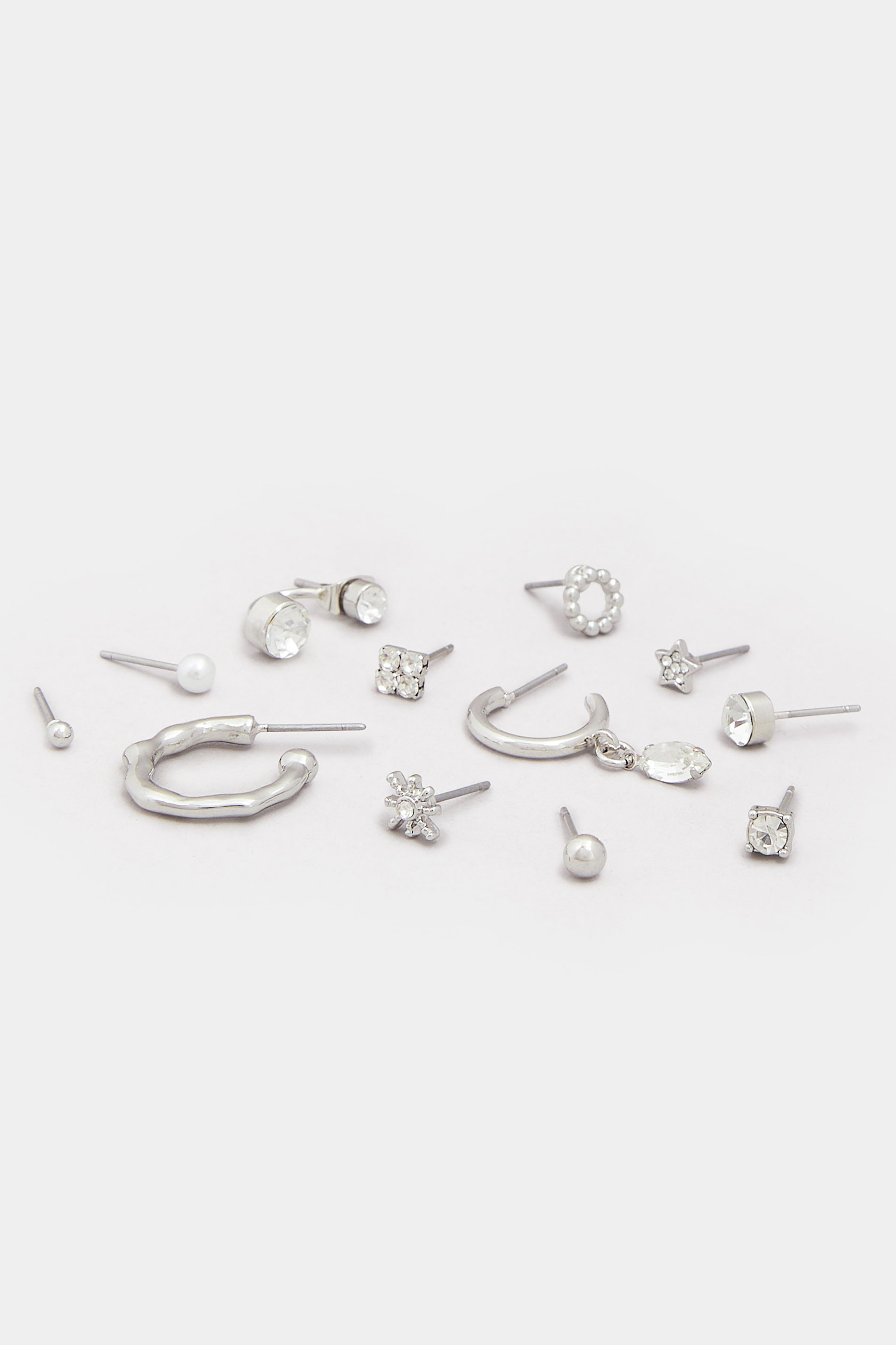 12 PACK Silver Tone Diamante Mixed Earring Set | Yours Clothing 4