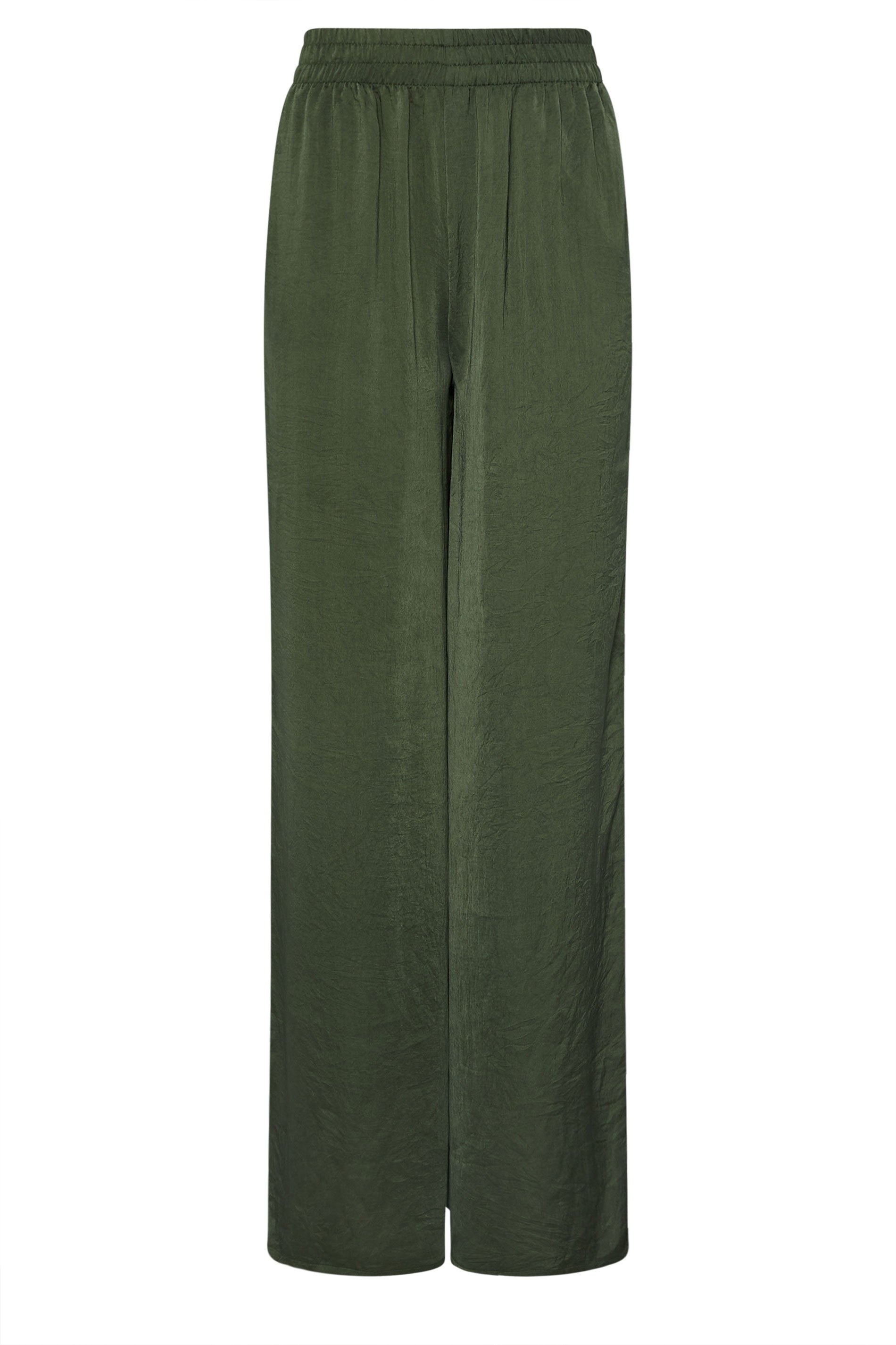 LTS Tall Khaki Green Matt Satin Wide Leg Trousers | Long Tall Sally 6