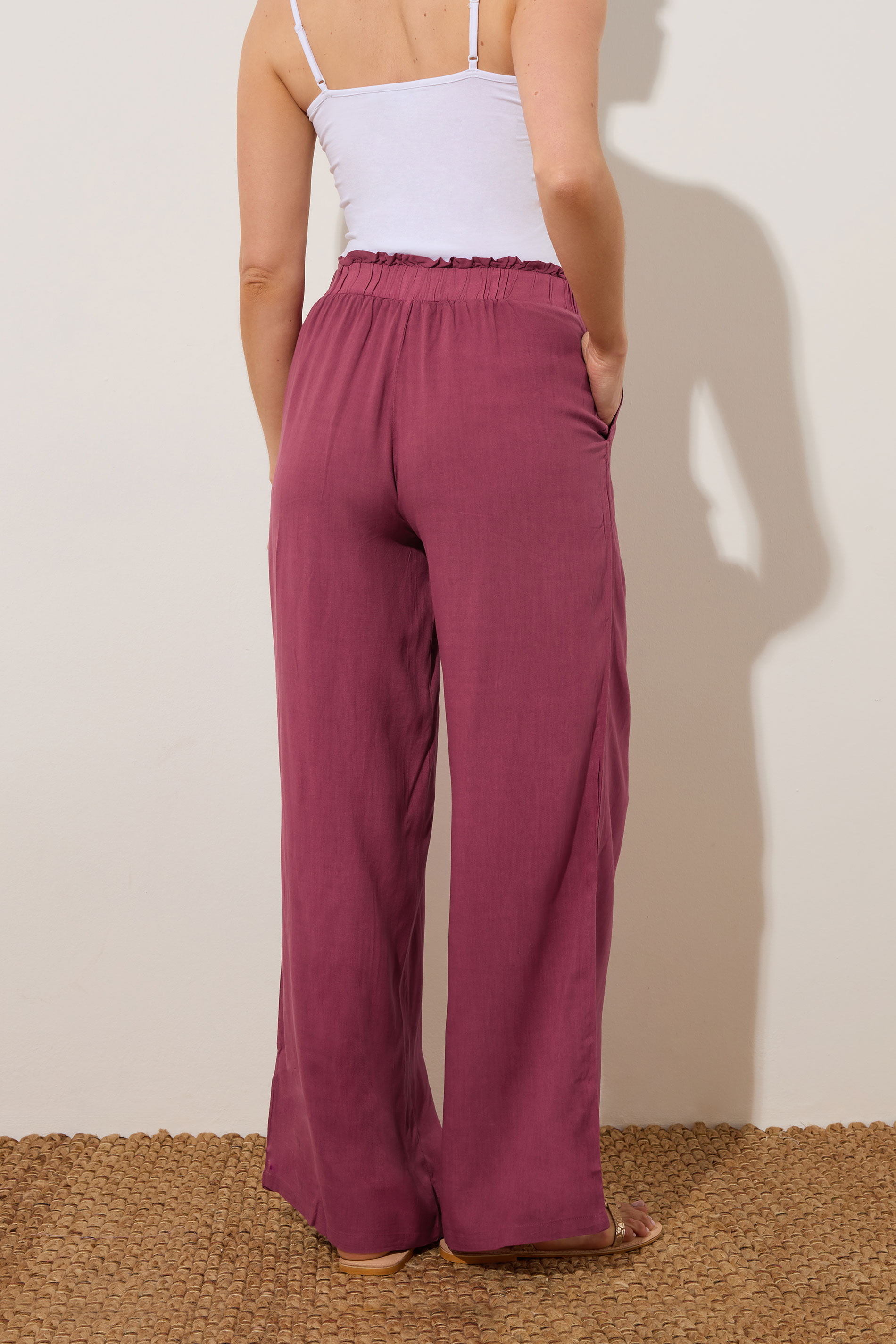LTS Tall Berry Red Acid Wash Wide Leg Trousers | Long Tall Sally 5