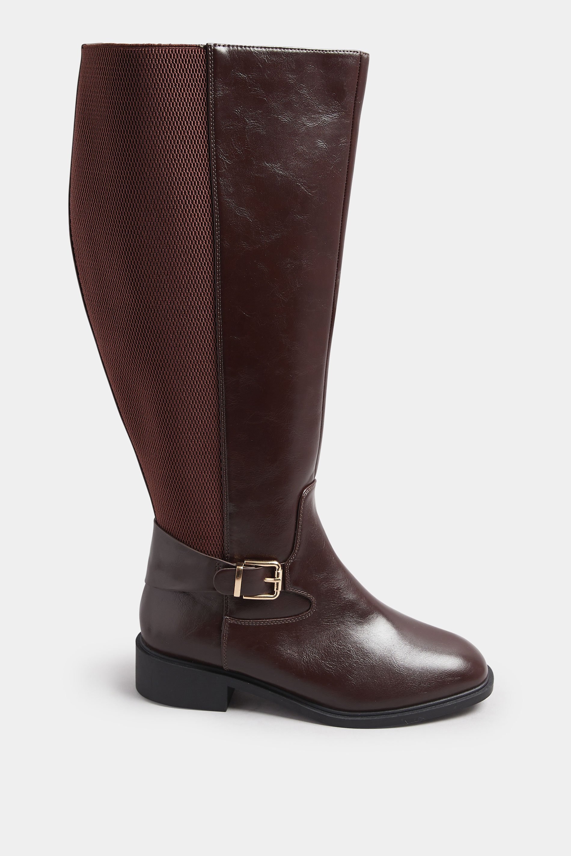 Brown Buckle Detail Knee High Boots In Extra Wide EEE Fit | Yours Clothing 3