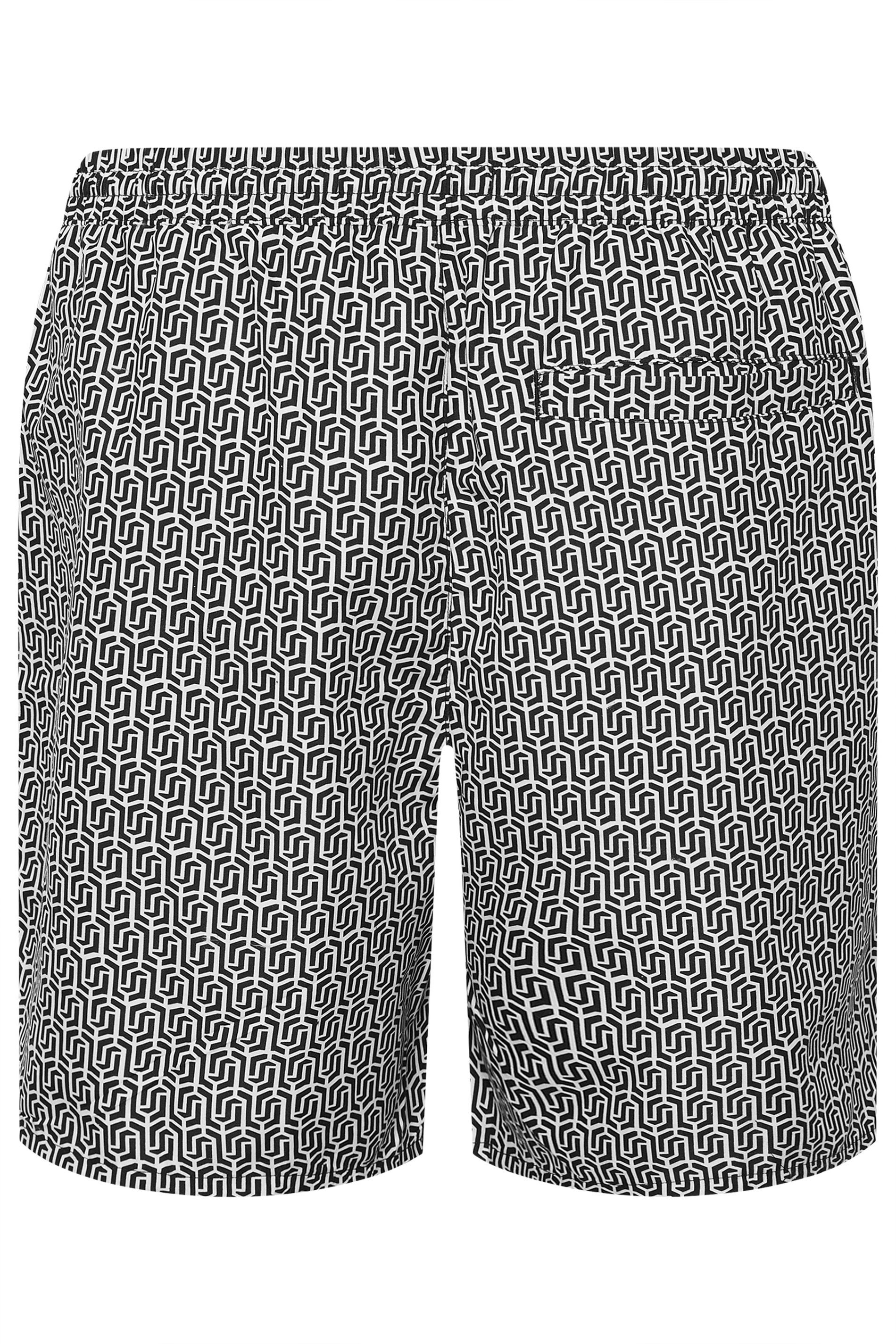 BadRhino Big & Tall Black & White Geometric Print Swim Shorts | BadRhino 8