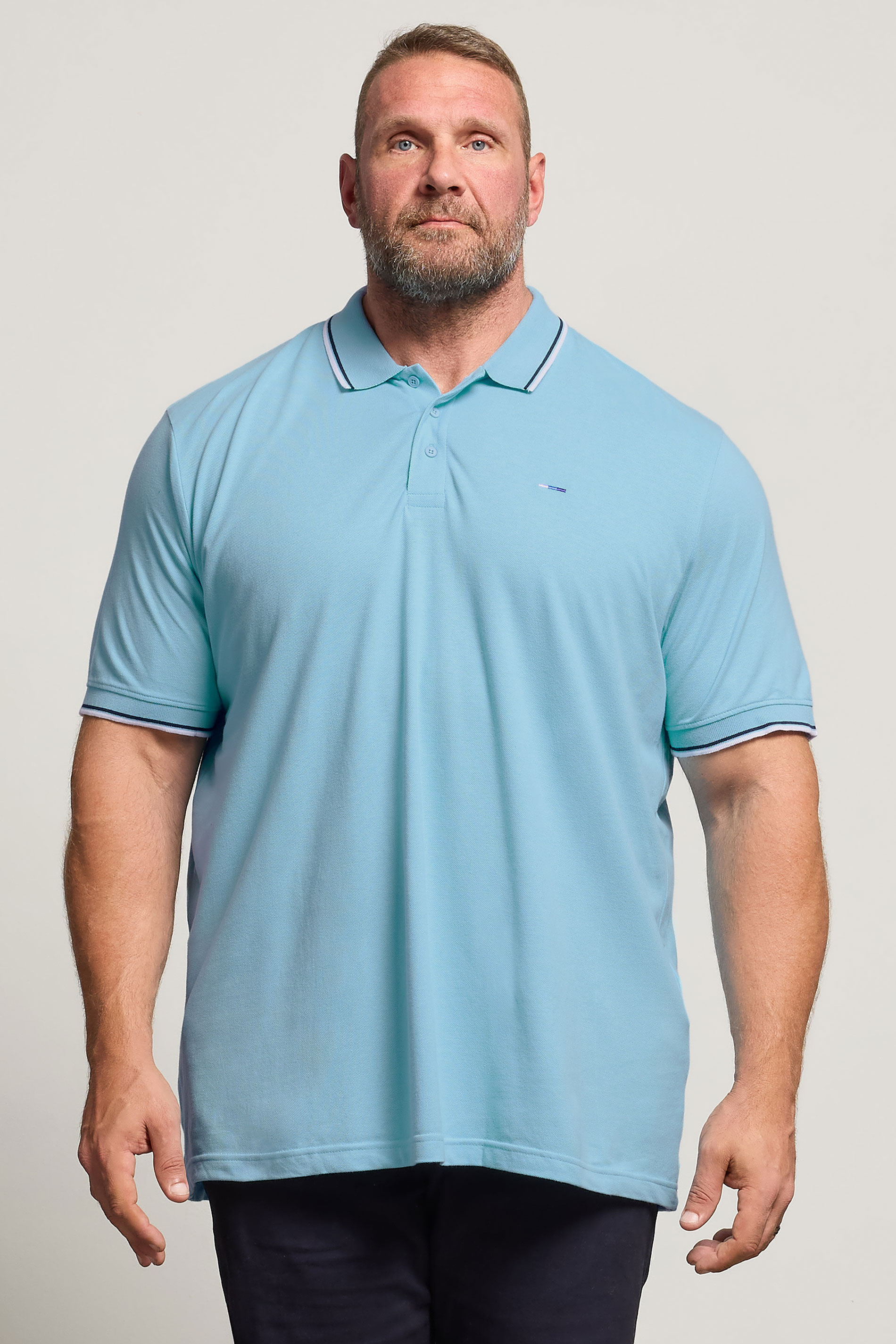 BadRhino Big & Tall Pale Blue Tipped Polo Shirt | BadRhino 1