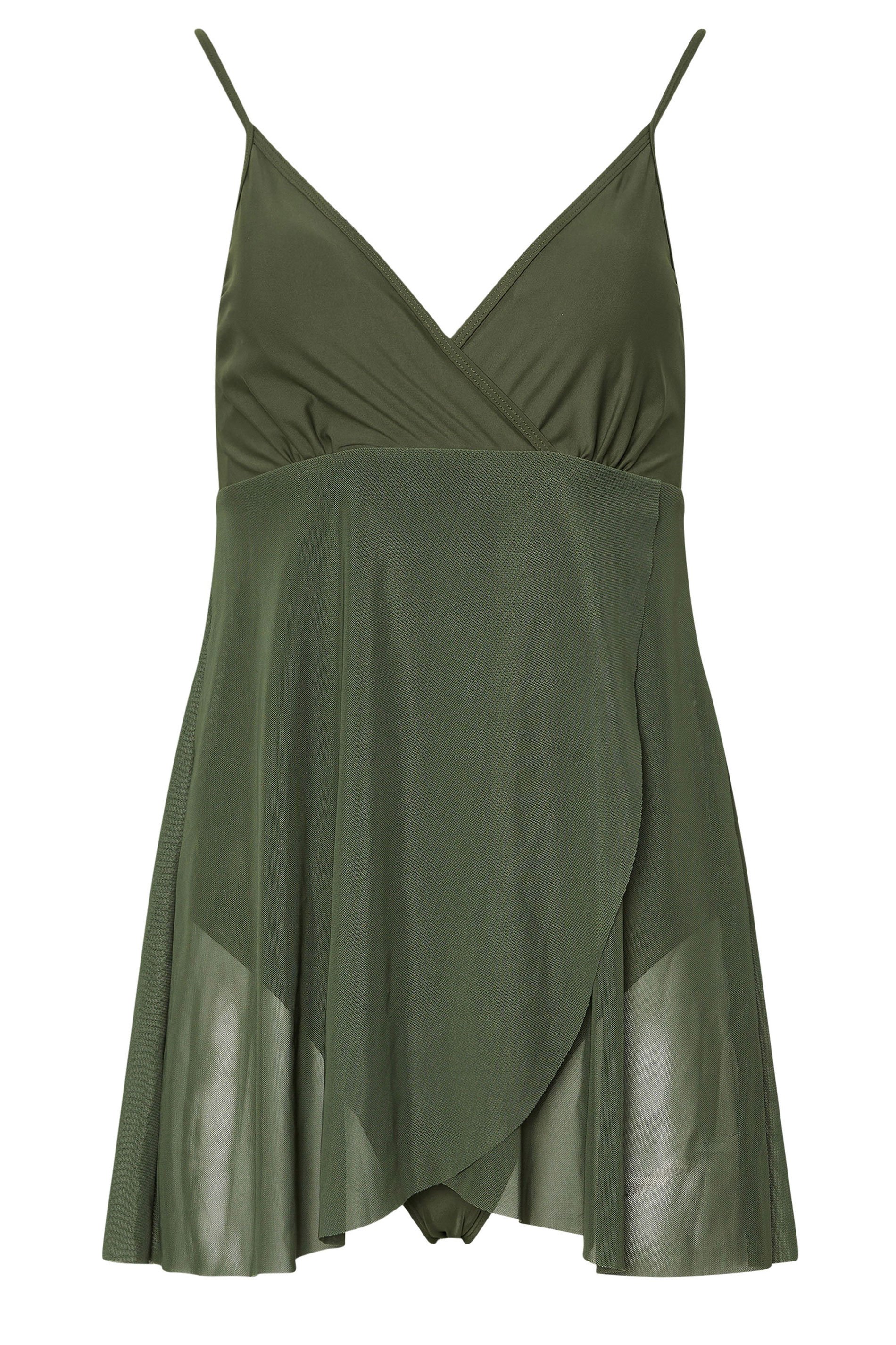 LTS Tall Khaki Green Mesh Skirted Wrap Swimsuit | Long Tall Sally 8