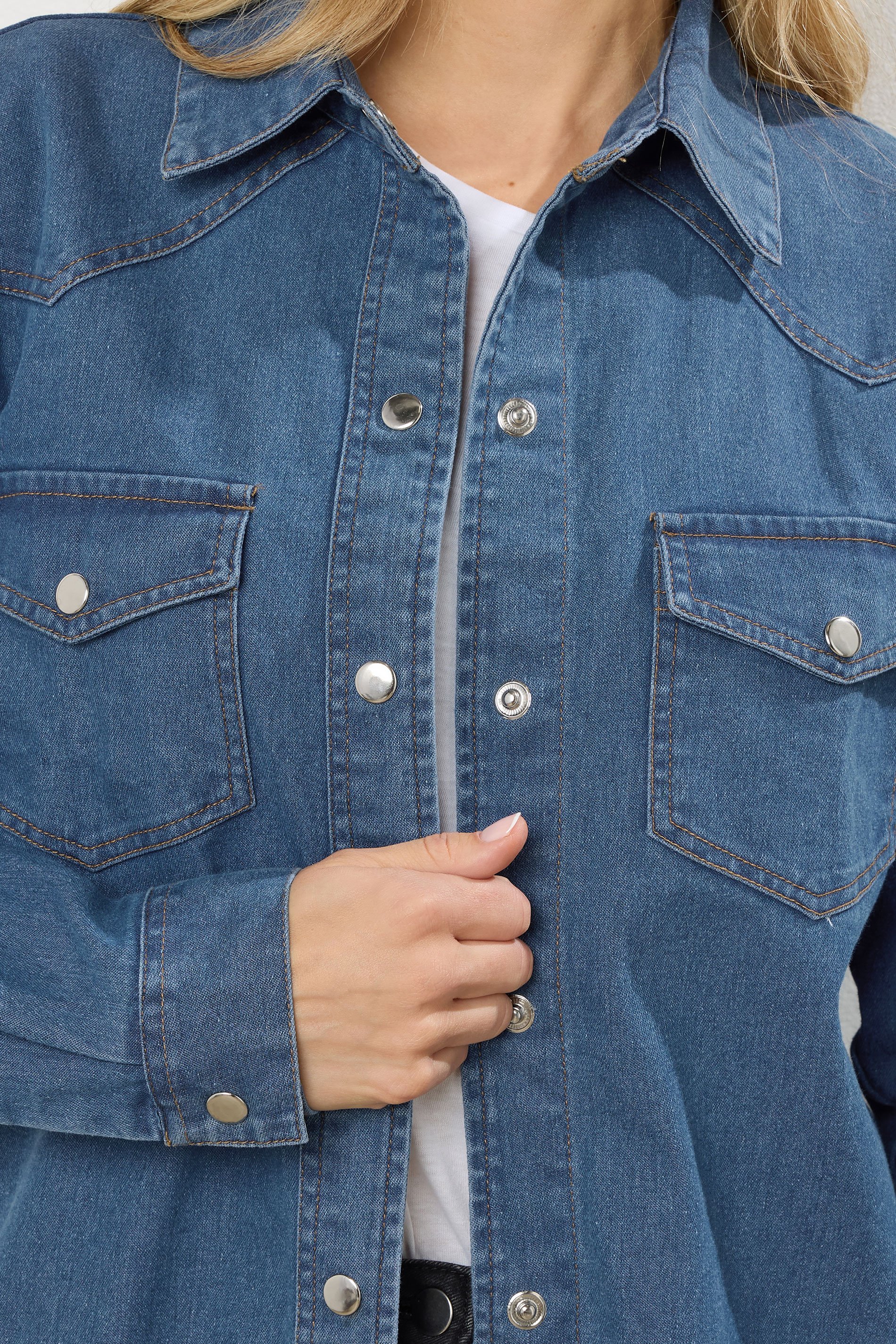 LTS Tall Blue Denim Mid Wash Shirt | Long Tall Sally 6