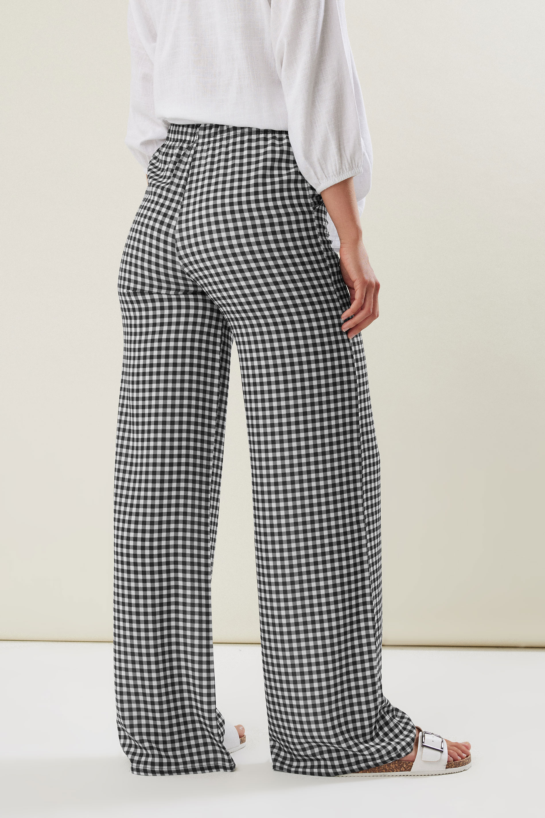LTS Tall Black Gingham Wide Leg Trousers | Long Tall Sally 3