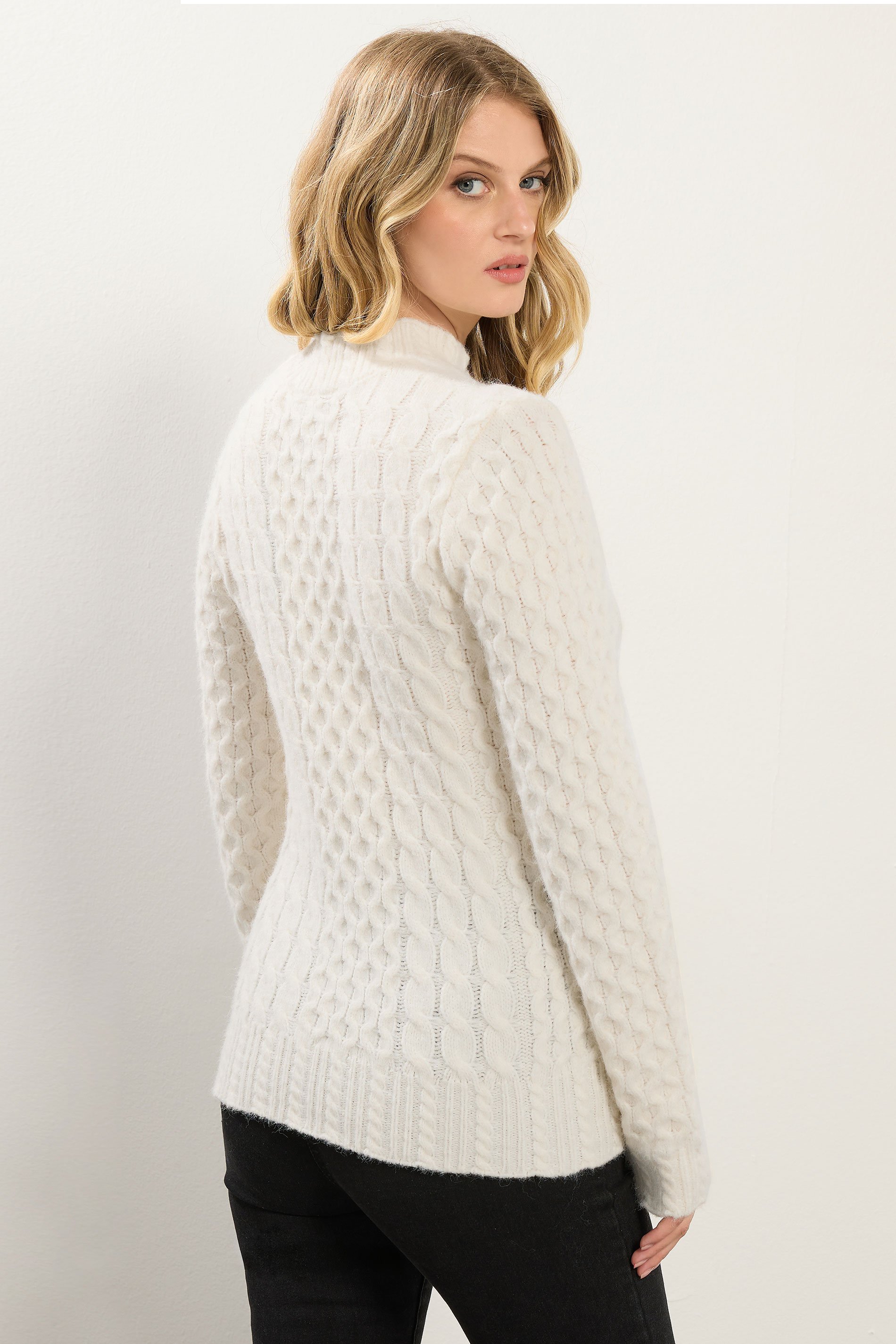 LTS Tall Ivory White Cable Knit Frill Jumper | Long Tall Sally 3