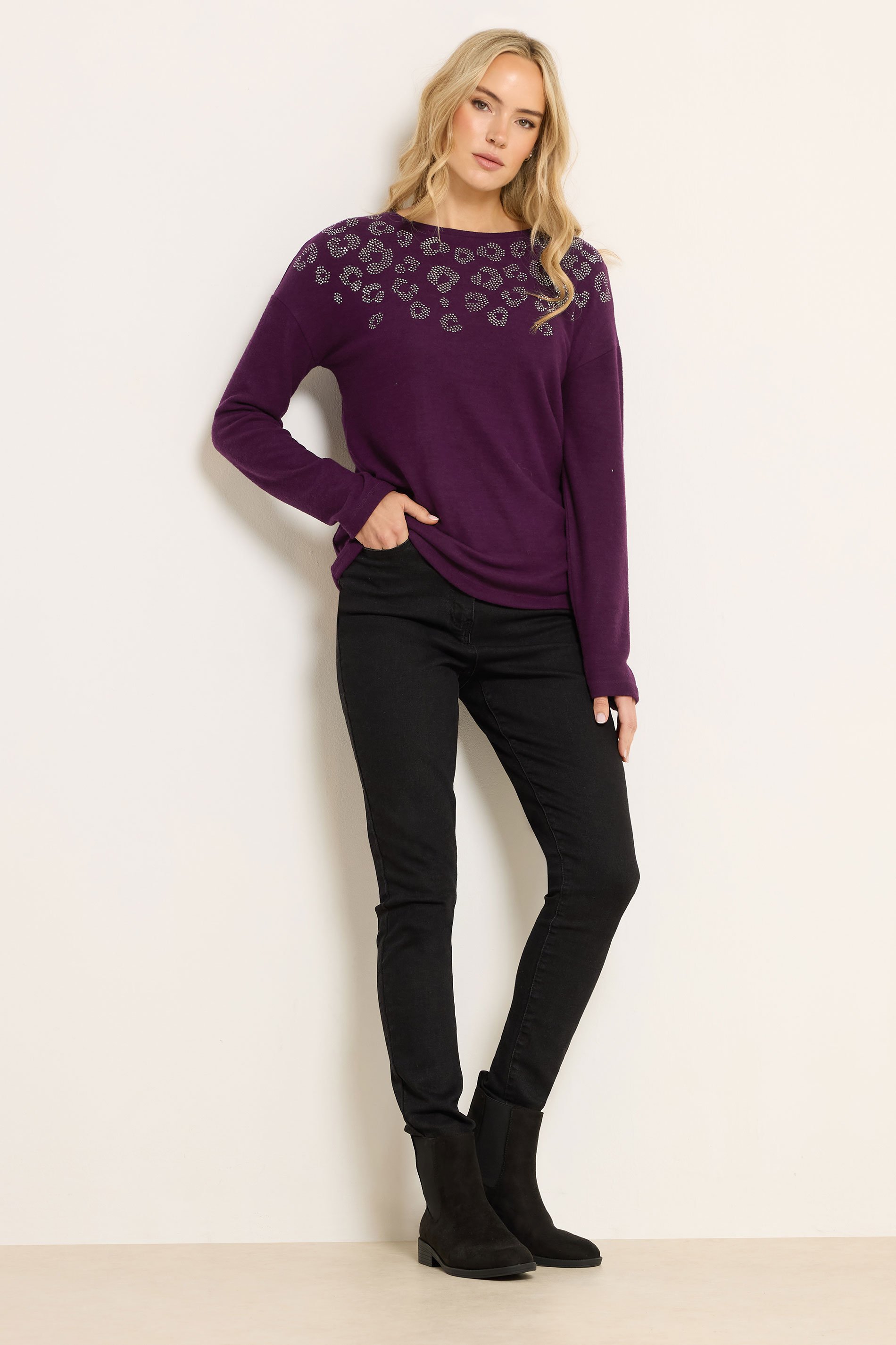 LTS Tall Purple Soft Touch Animal Embellished Jumper | Long Tall Sally 2