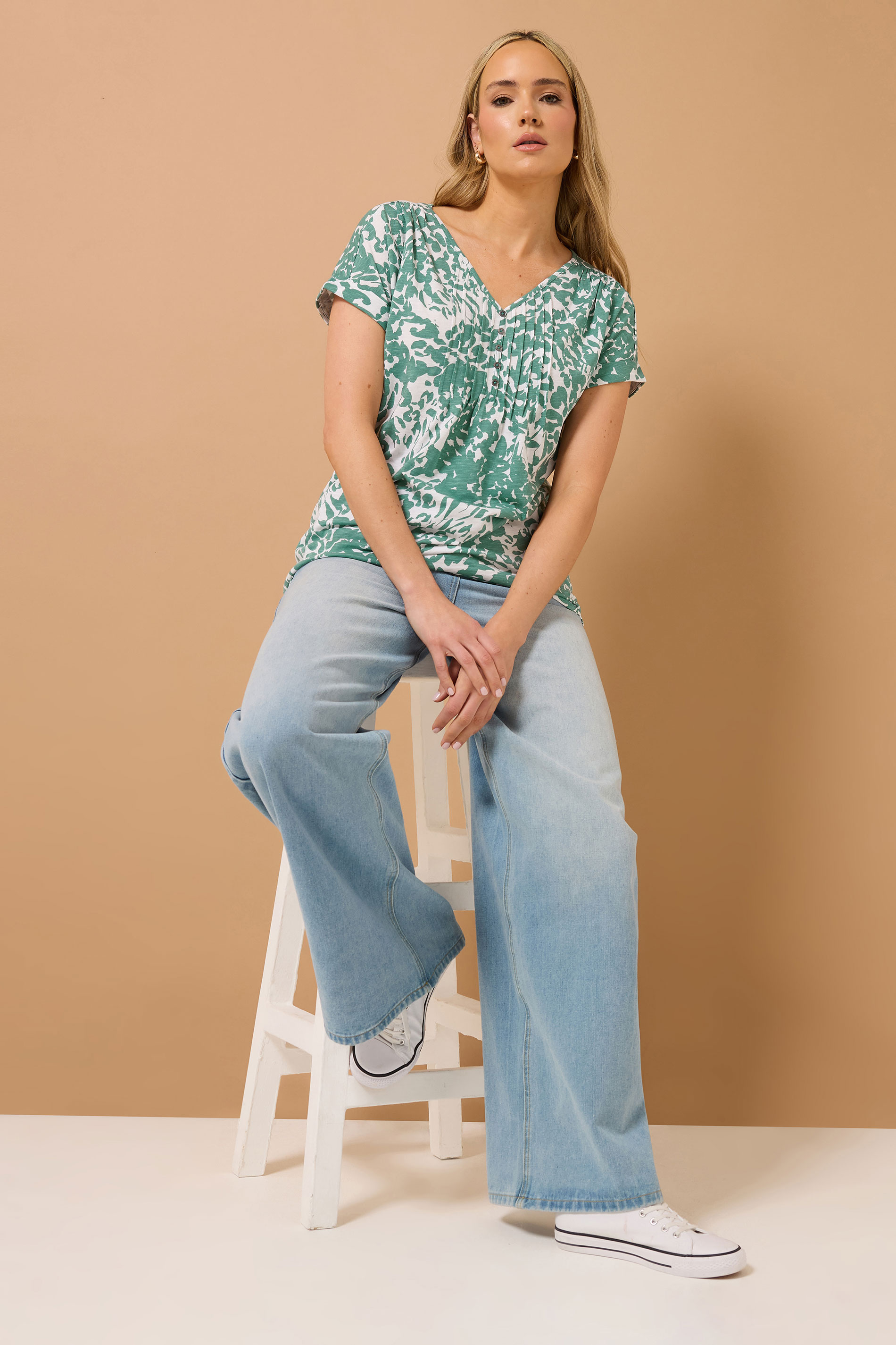 LTS Tall 2 PACK Pink & Green Floral Cotton Henley Tops | Long Tall Sally 4