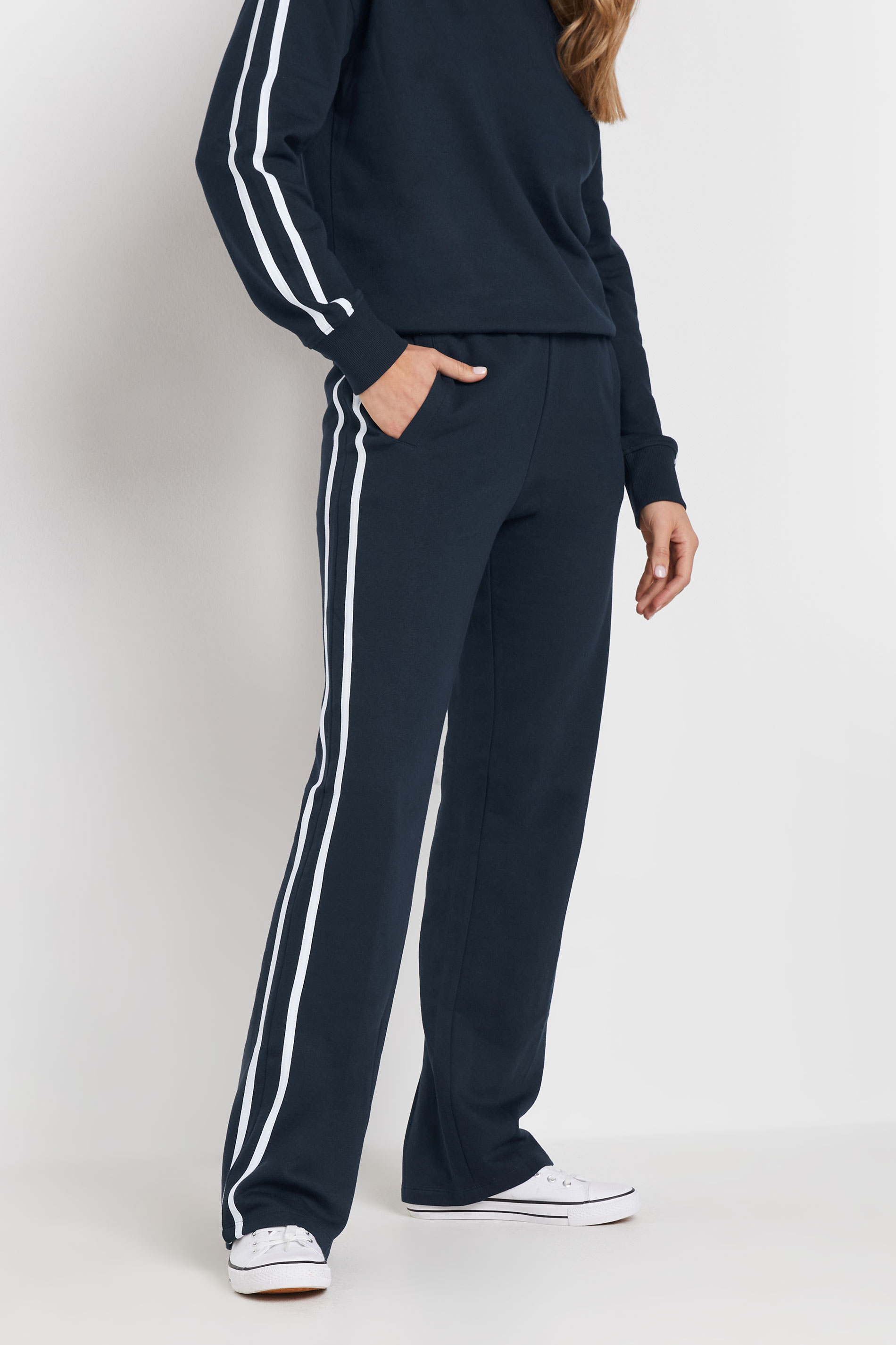 LTS Tall Navy Blue Side Stripe Straight Leg Joggers | Long Tall Sally 2