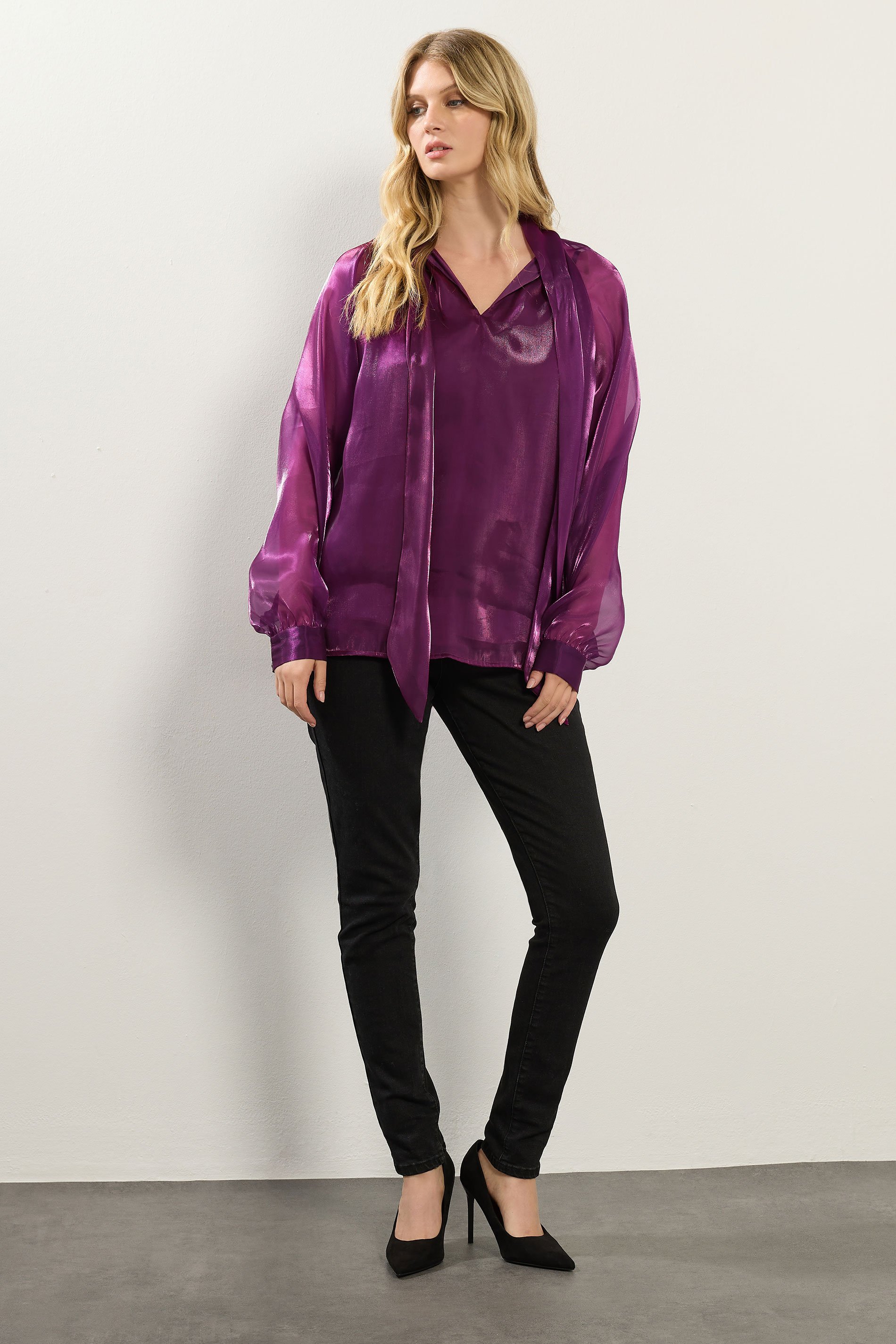 LTS Tall Purple Organza Tie Neck Blouse | Long Tall Sally 4