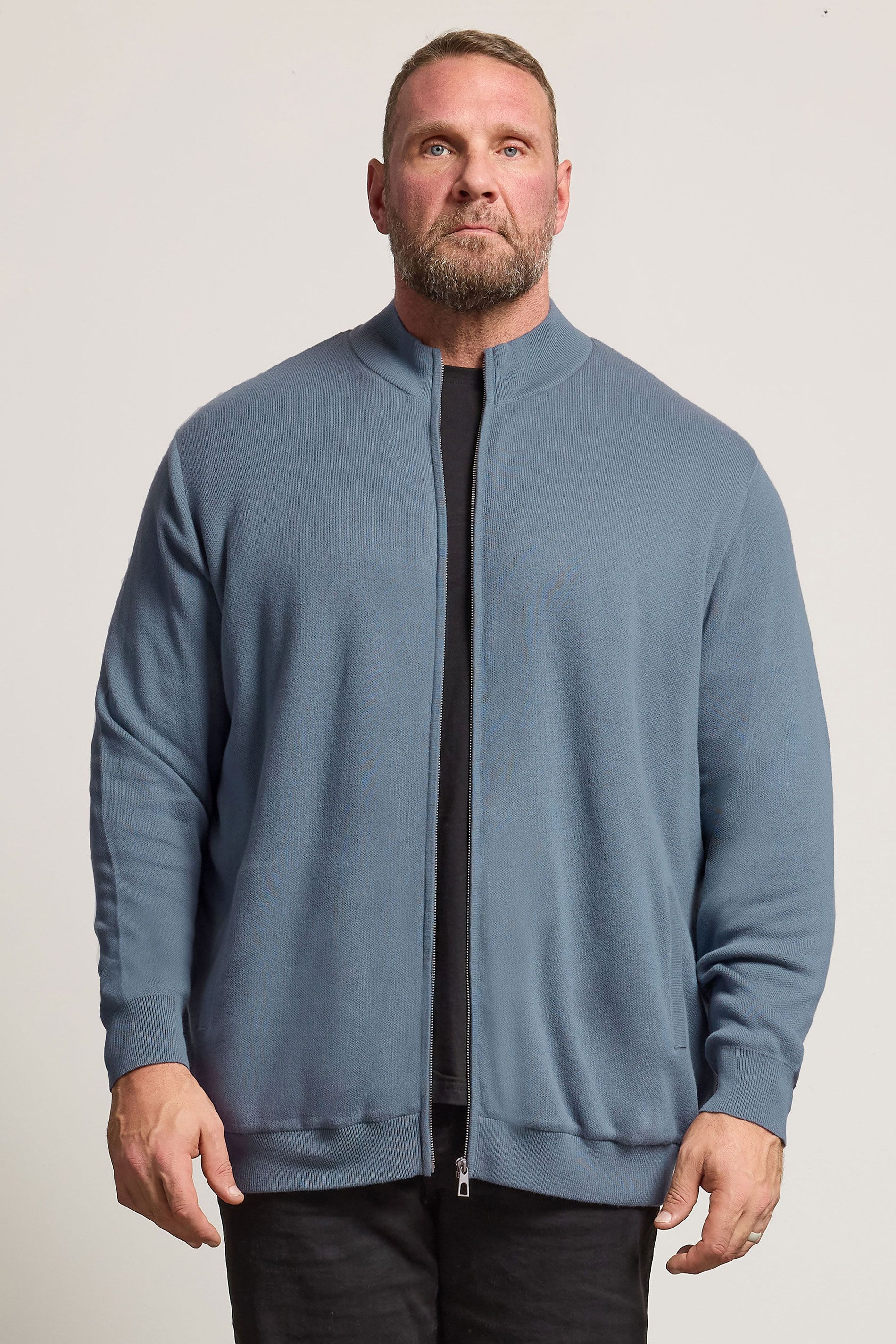 BadRhino Big & Tall Blue Knitted Borg Zip Up | BadRhino 2