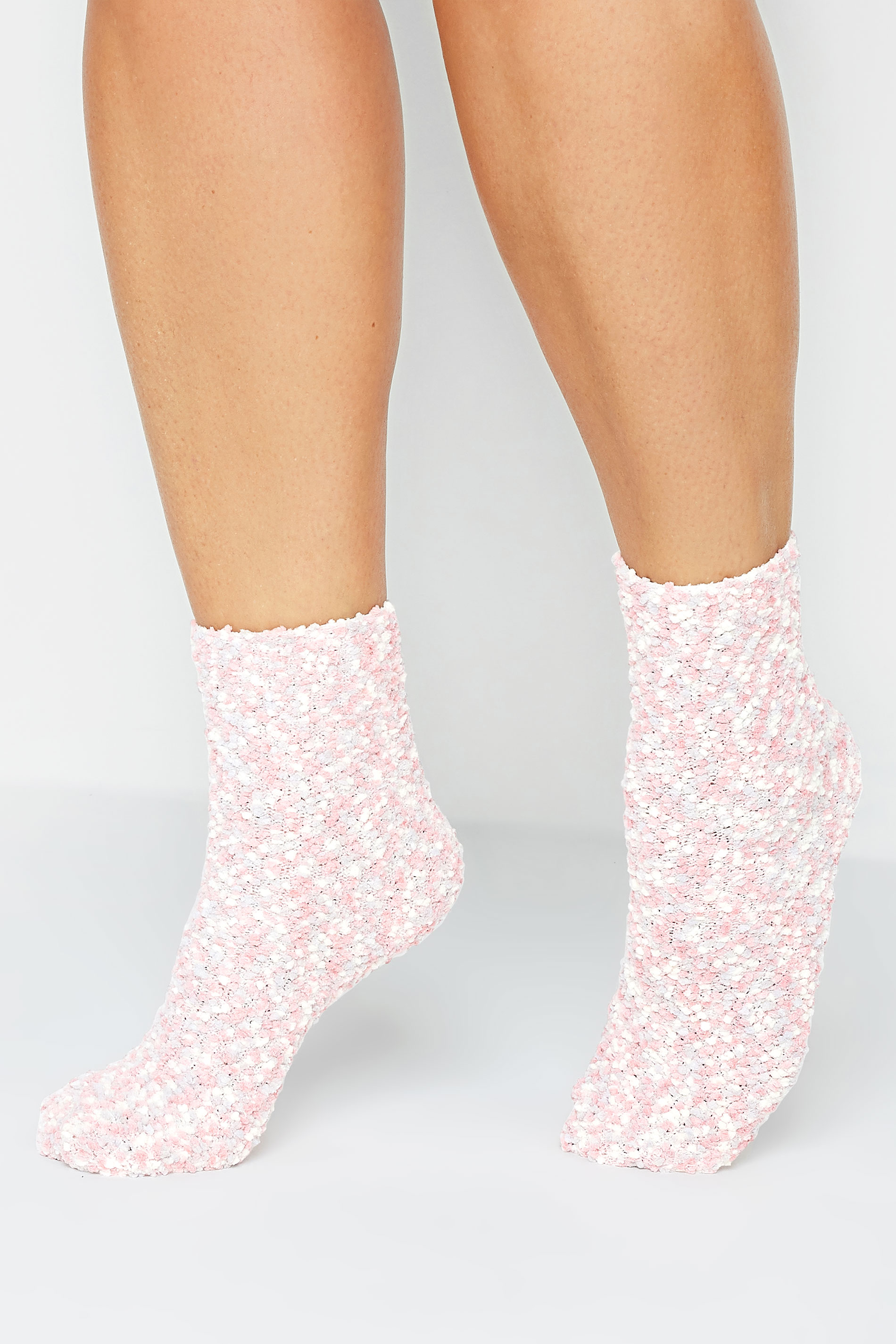 YOURS 2 PACK Pink & Grey Cosy Textured Ankle Socks | Yours Clothing 2