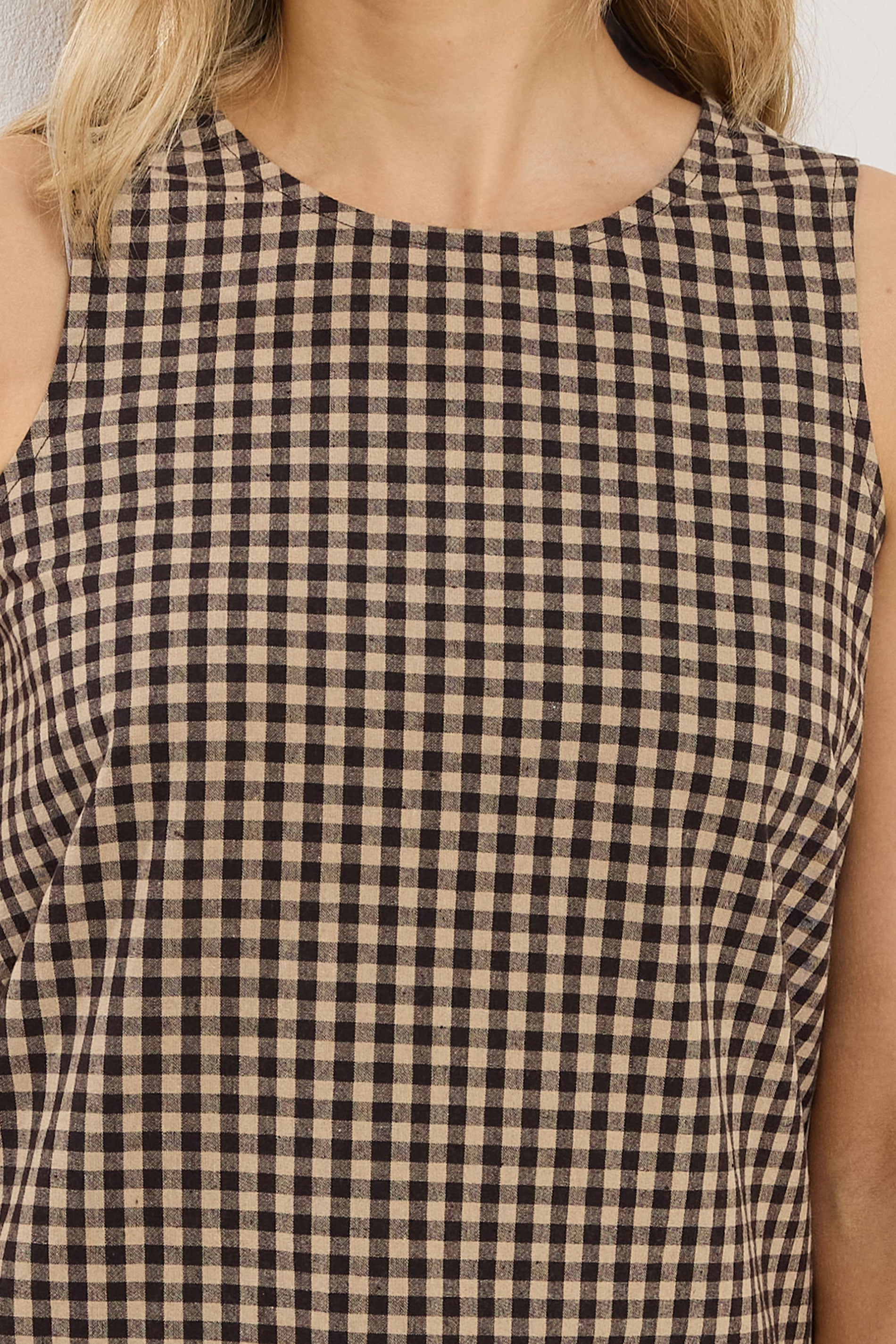 LTS Tall Women's Brown Gingham Print Vest Top | Long Tall Sally 4