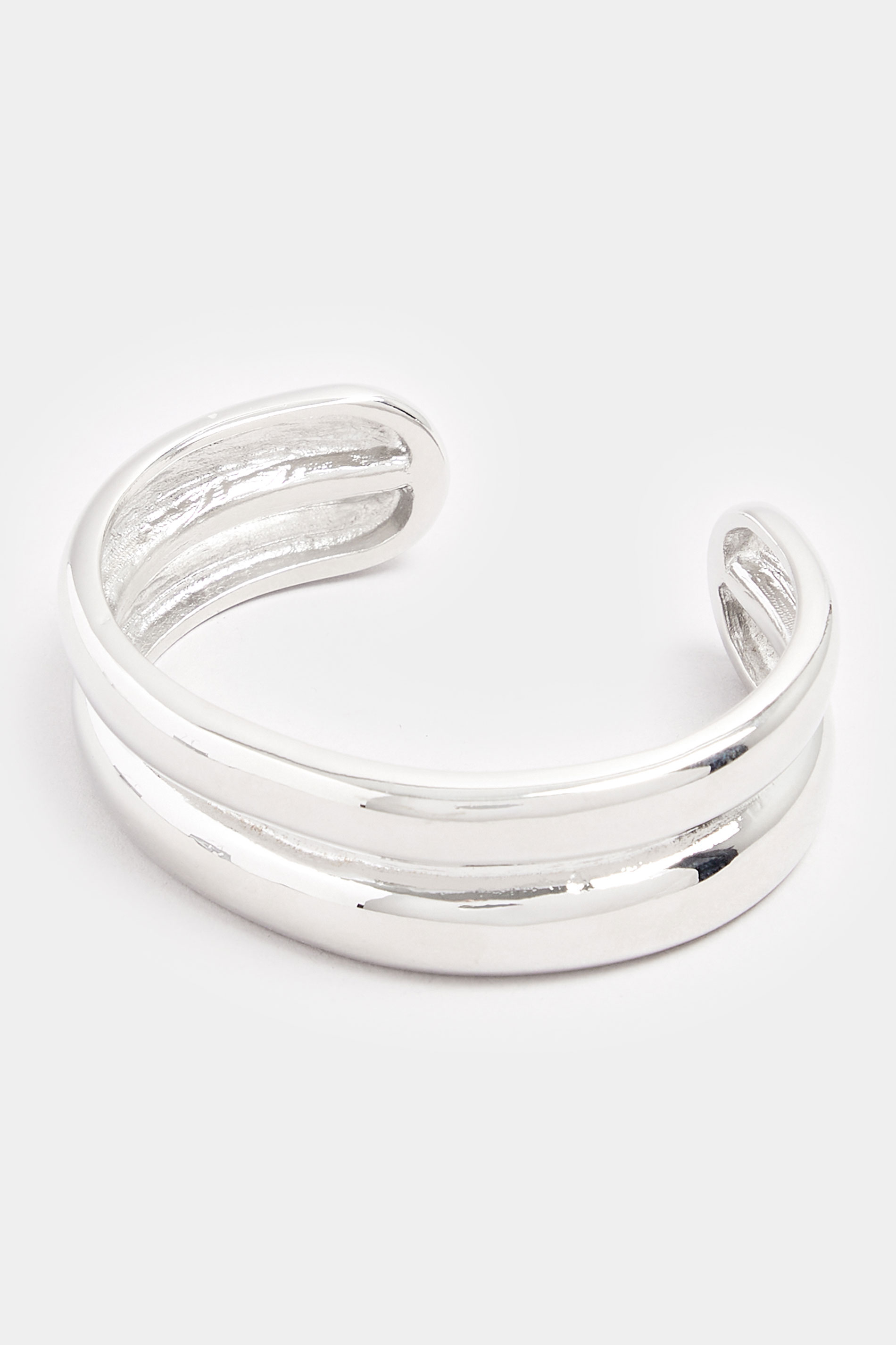 Silver Tone Double Cuff Bracelet | Yours Clothing  2