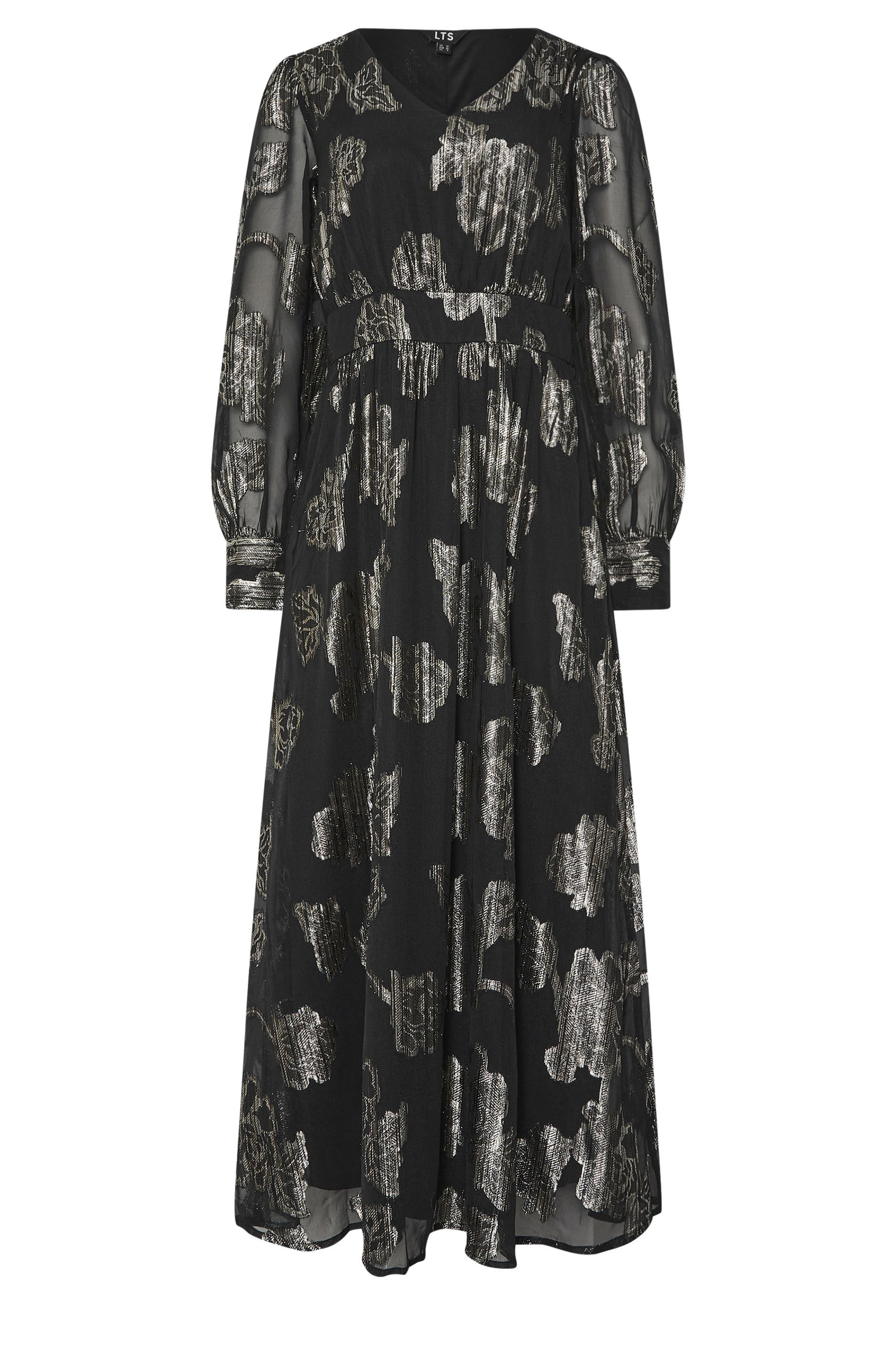 LTS Tall Black & Gold Floral Jacquard Midaxi Dress | Long Tall Sally  5