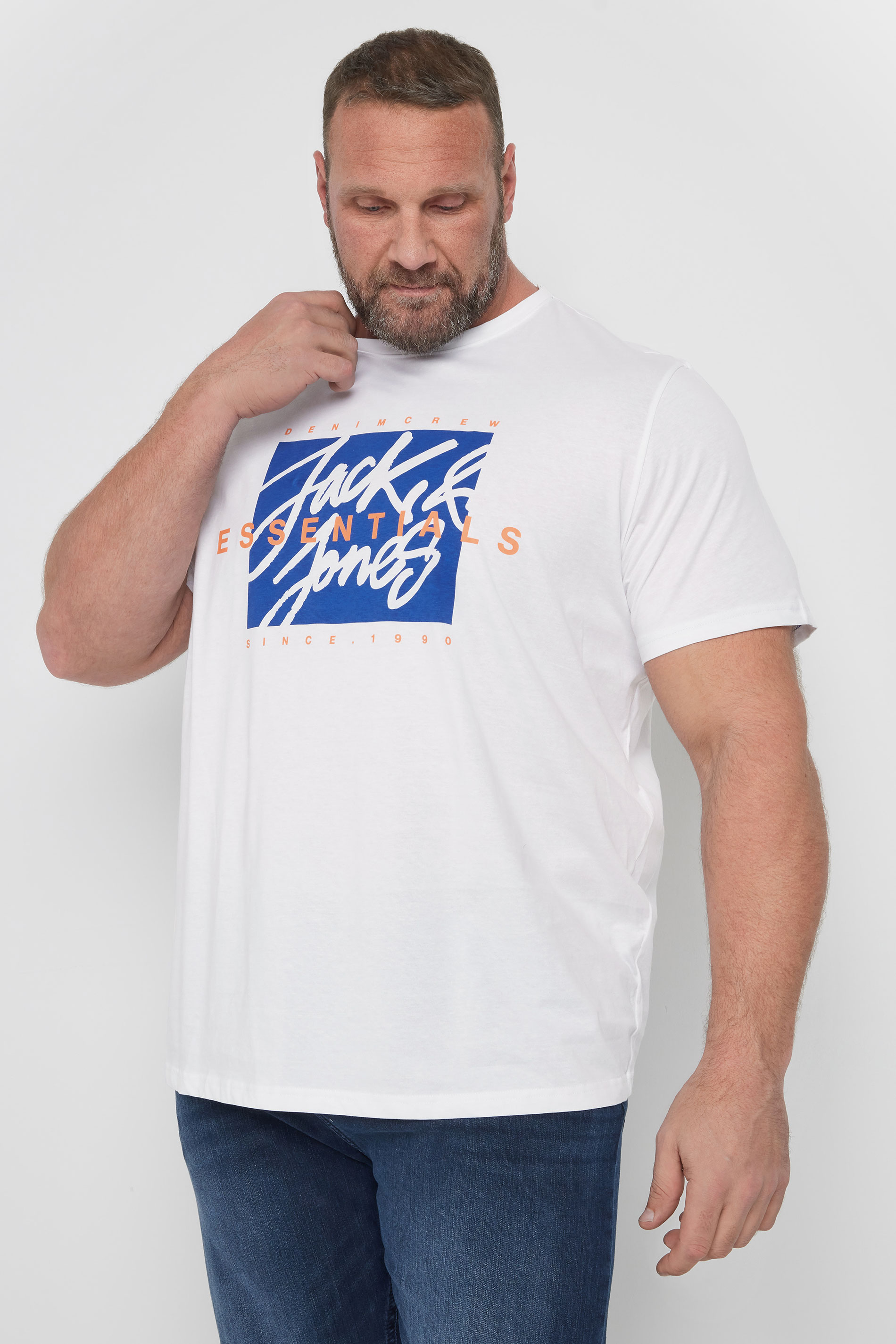 JACK & JONES Big & Tall White Colton T-Shirt | BadRhino 1