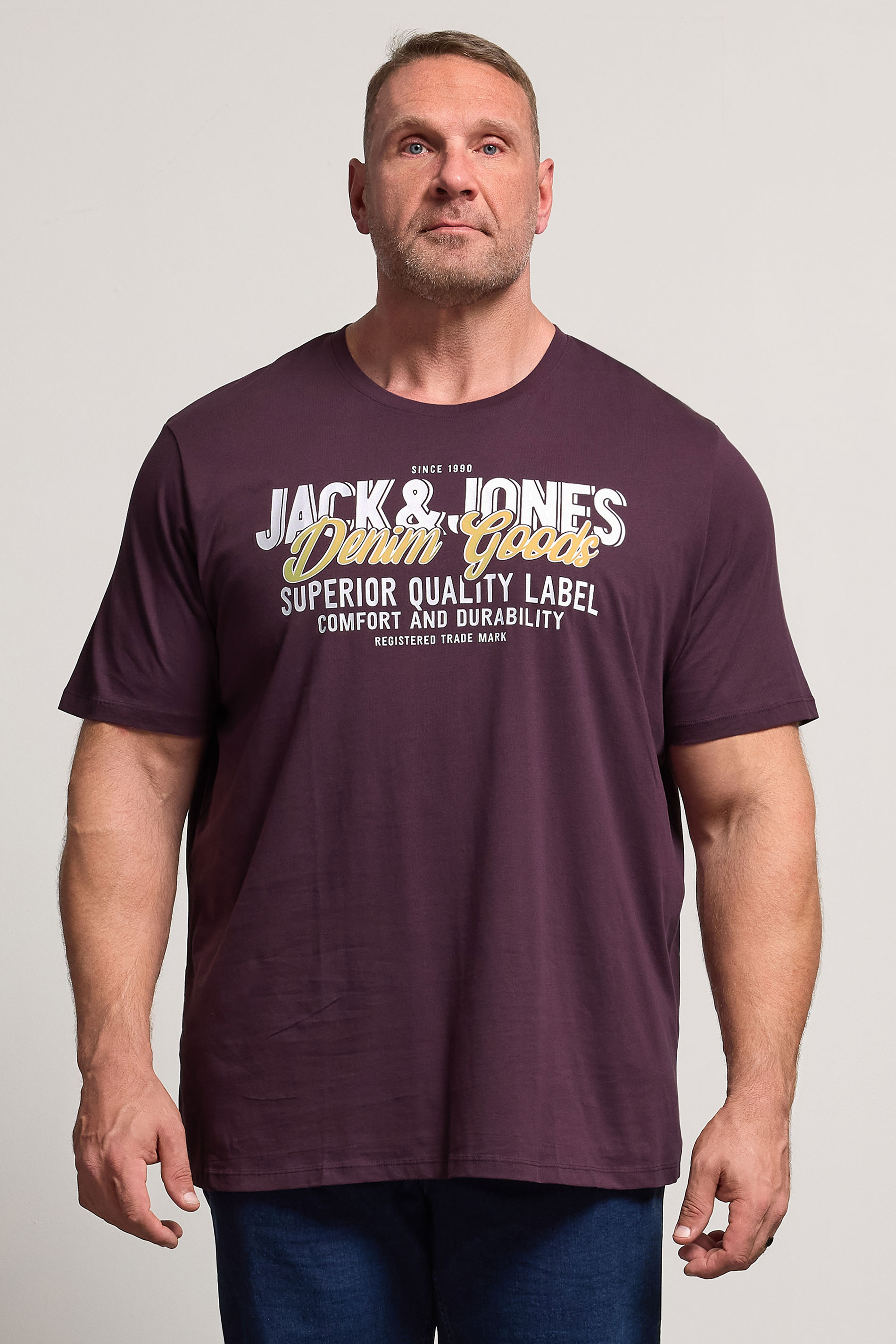 JACK & JONES Big & Tall Monks Robe Brown Logo Chest Print T-Shirt | BadRhino 1